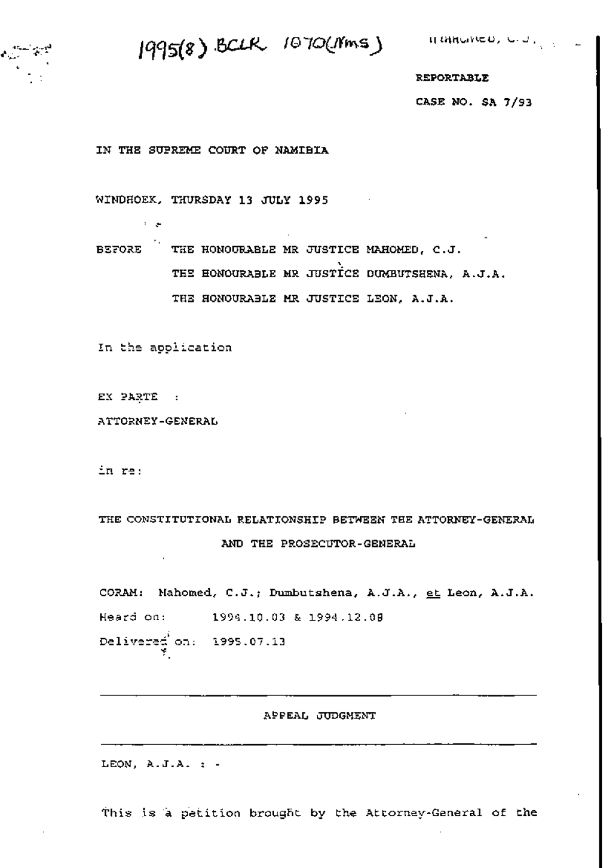 Ex Parte Attorney General: Constitutional Relationship with Prosecutor ...