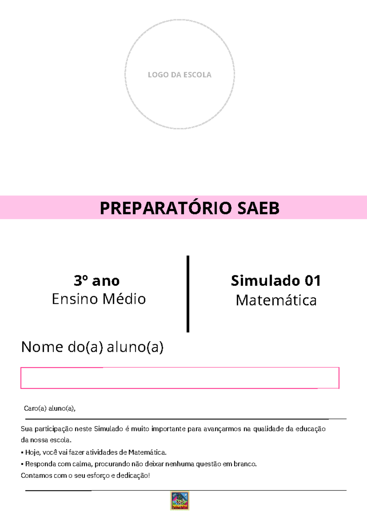 Simulado 01 - 3º Ano Ensino Médio 2023 SAEB - Matemática - Studocu