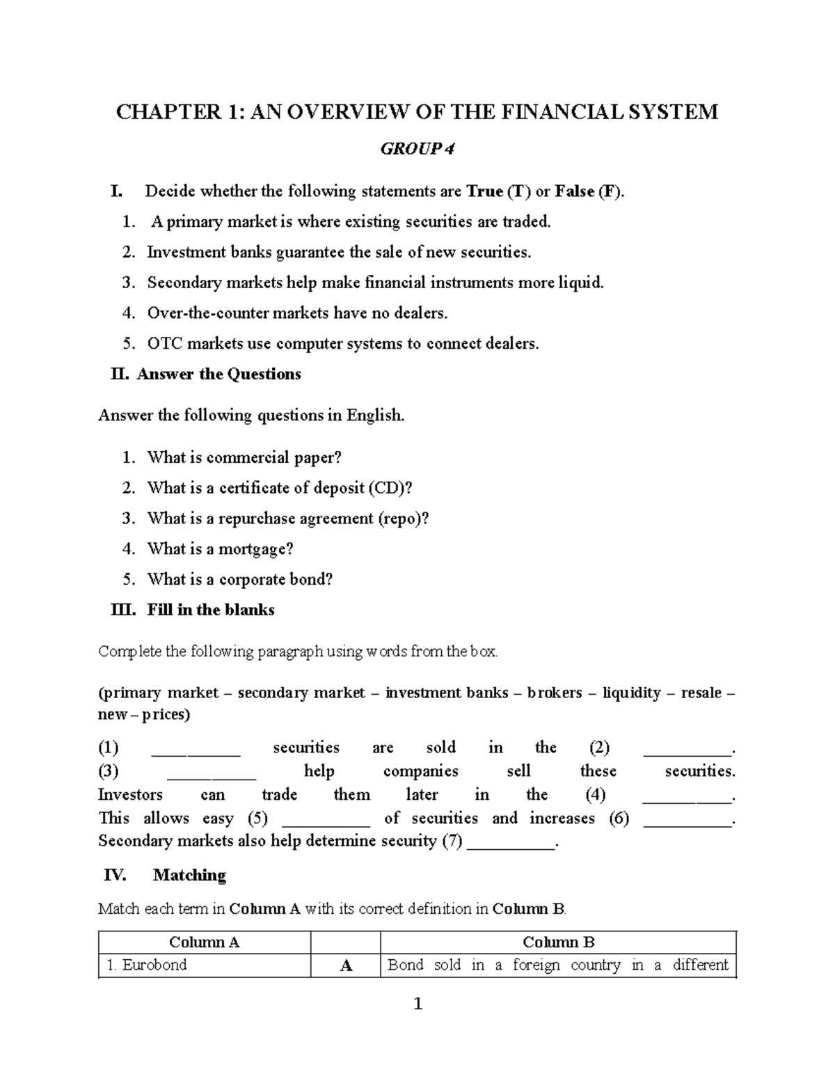 CHAPTER 1: OVERVIEW OF THE FINANCIAL SYSTEM (GROUP 4) - Studocu