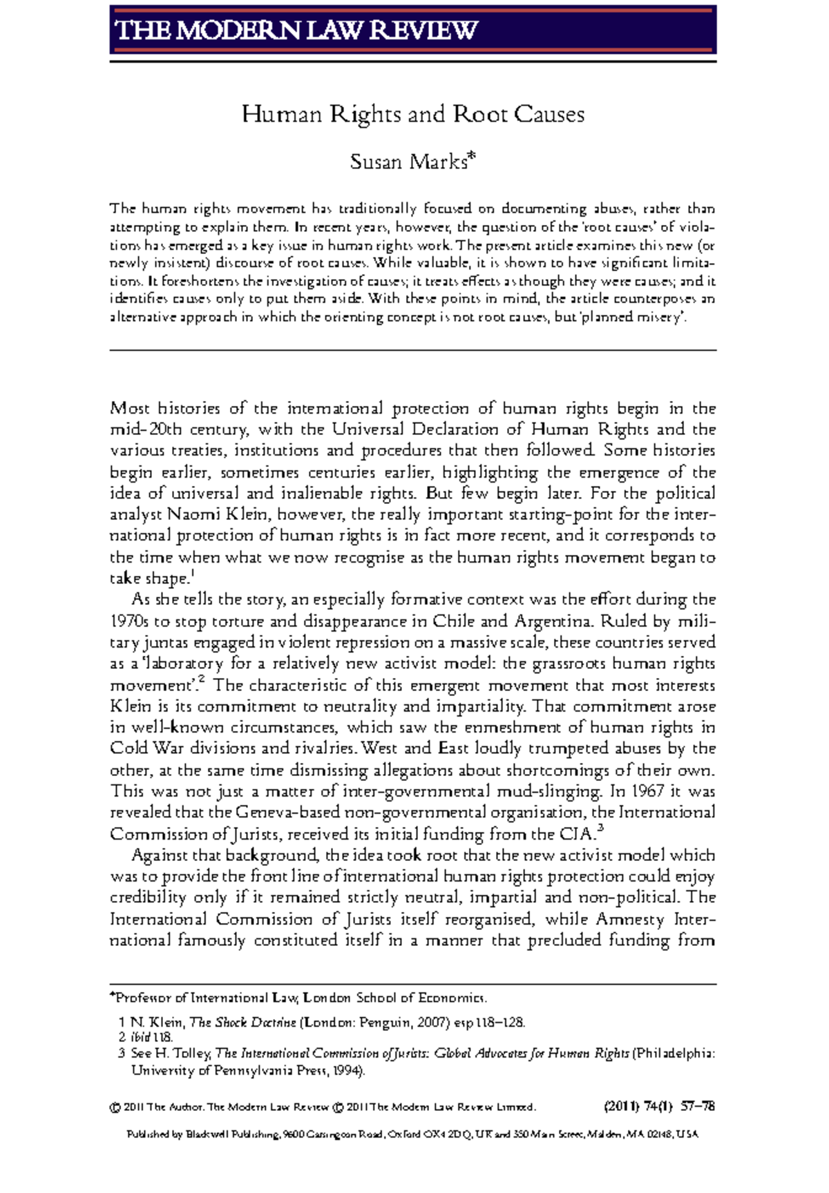 Human Rights and Root Causes: Analyzing Systemic Violations in 2011 ...