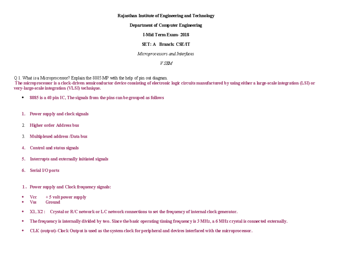 Mid 1 Solutions for MP - Microprocessors & Interfaces (CSE/IT) 2018 ...