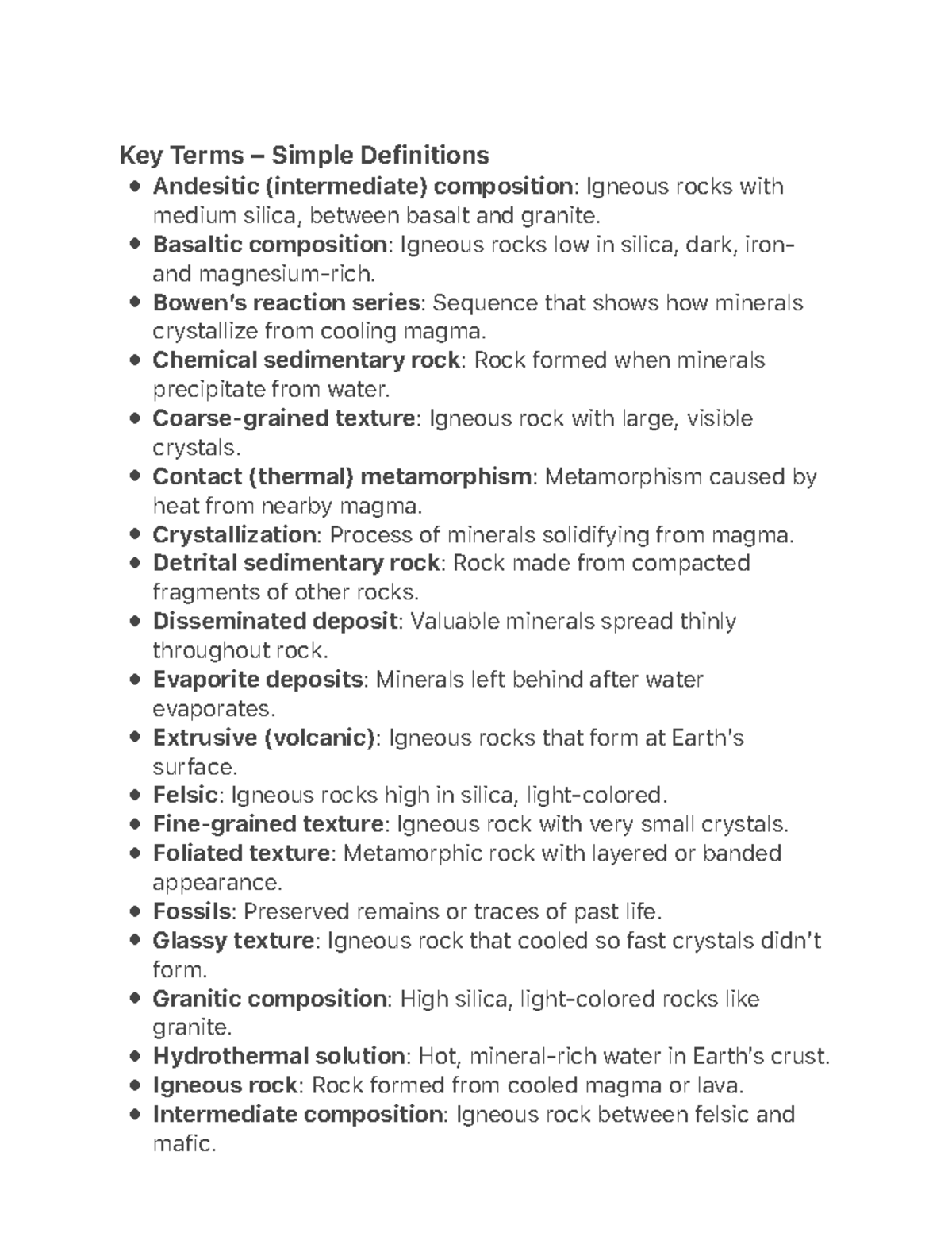 Key Terms – Simple Definitions for Geology (GEOL 101) - Studocu