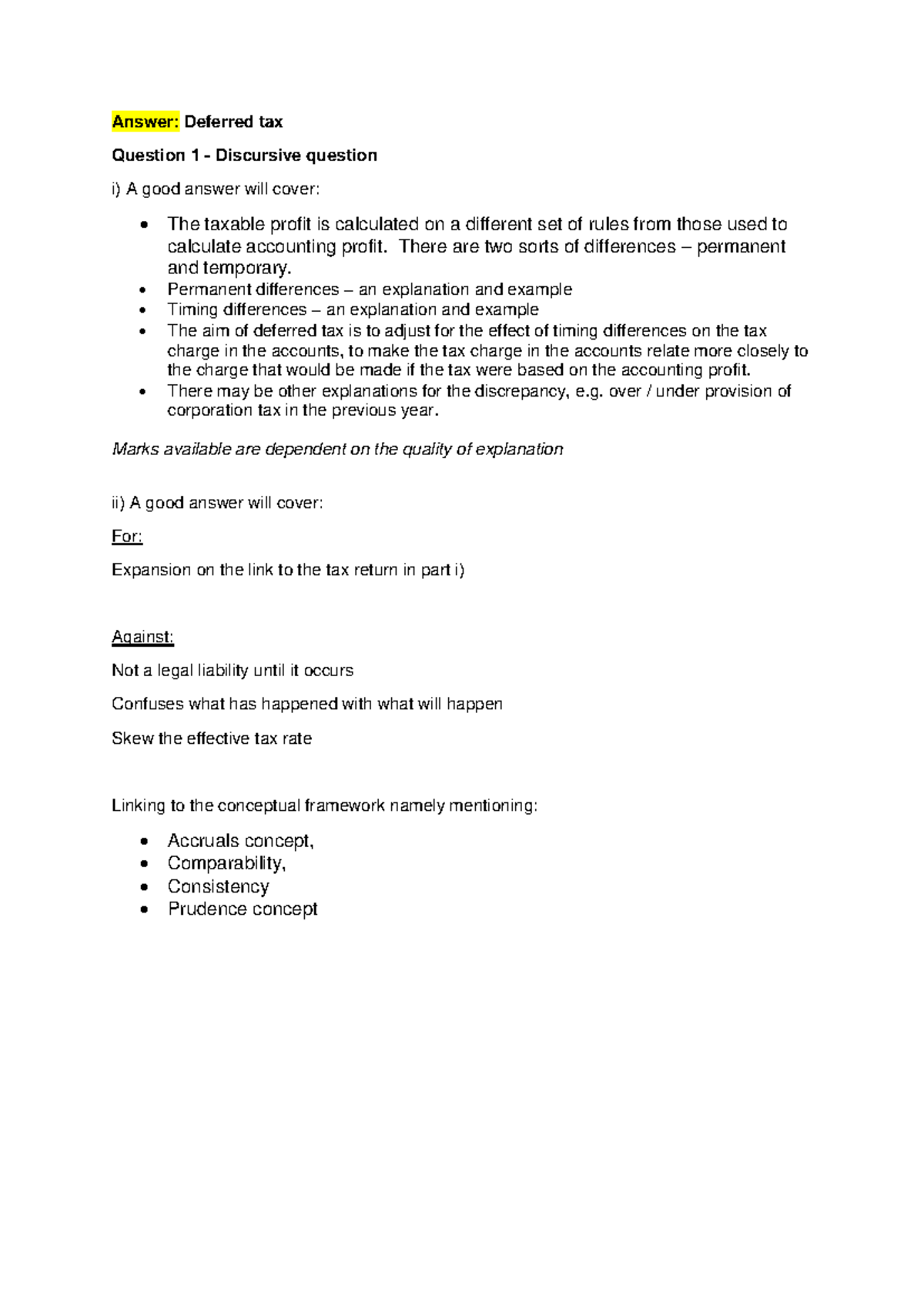 Deferred tax - seminar solutions - Answer: Deferred tax Question 1 ...