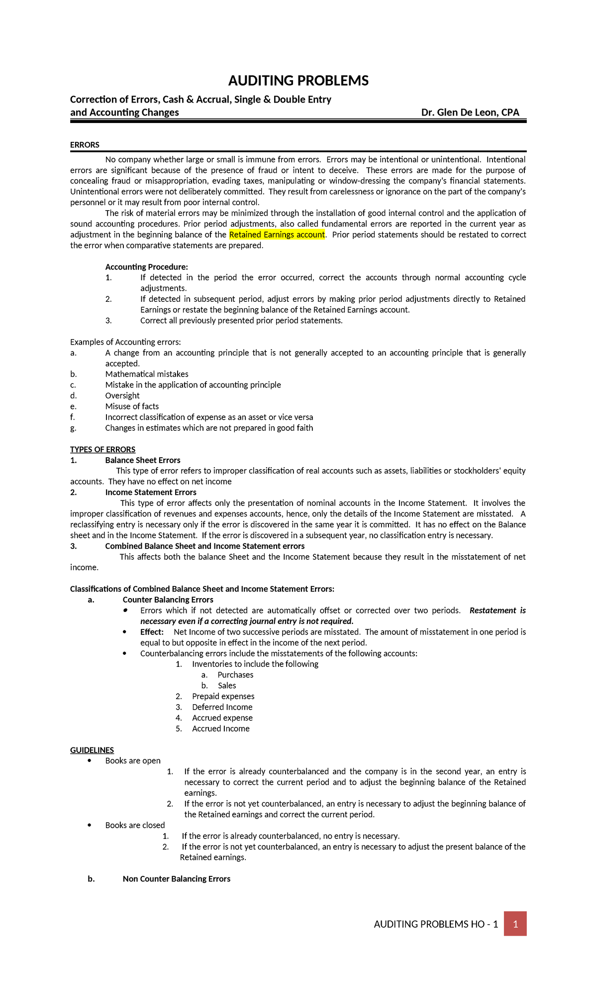 AP Module: Correction of Errors in Auditing - Studocu
