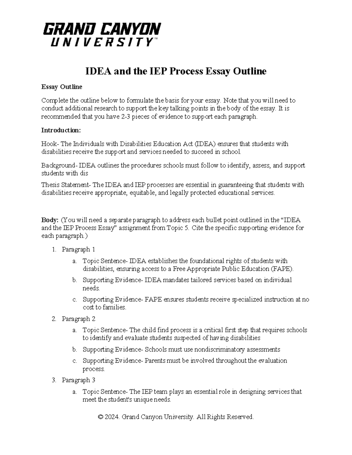 IDEA and the IEP Process Essay Outline - Note that you will need to ...
