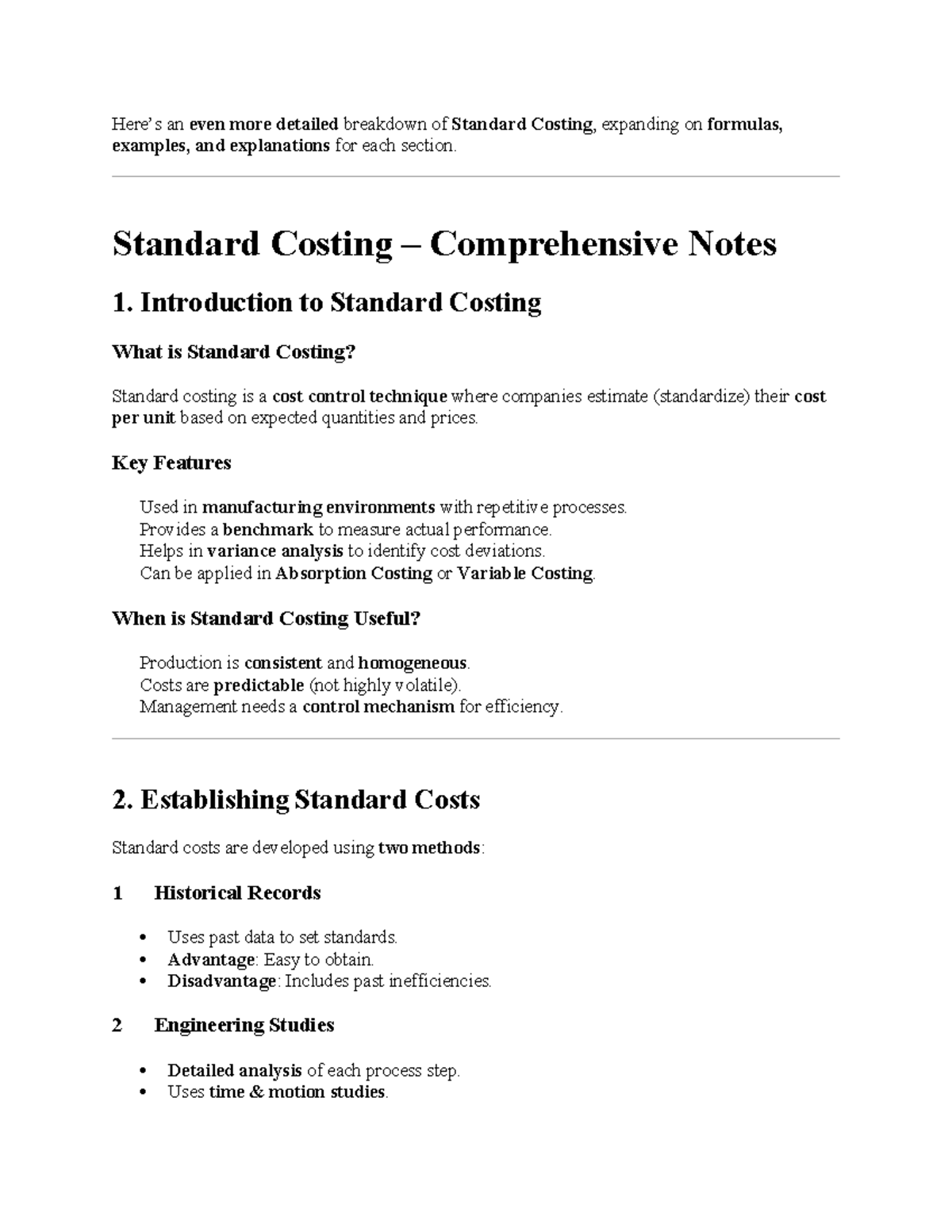 Standard Costing (ACCT201) - Comprehensive Summary & Analysis Notes ...