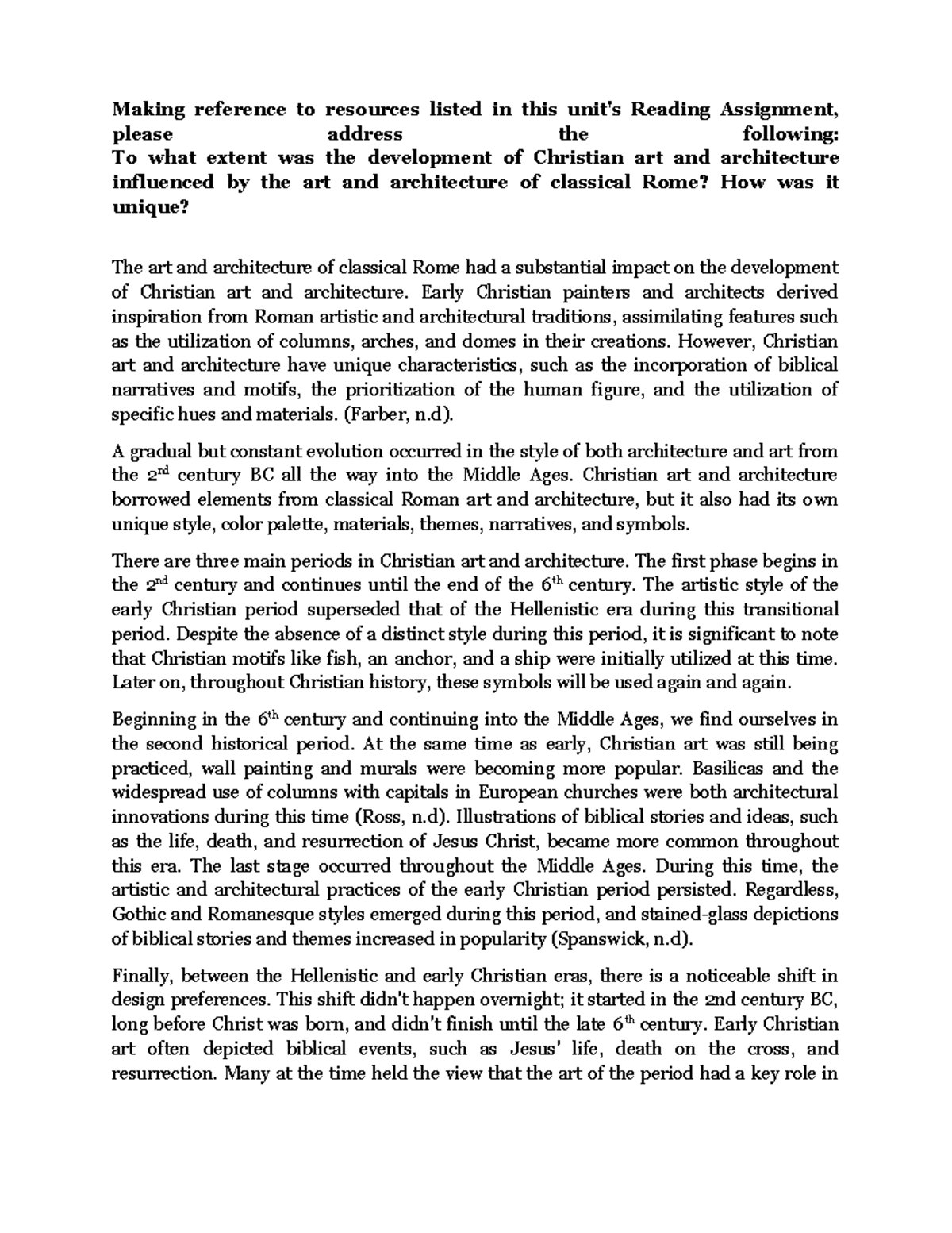 AHIST 1401 - Unit 3: Influence of Classical Rome on Christian Art - Studocu