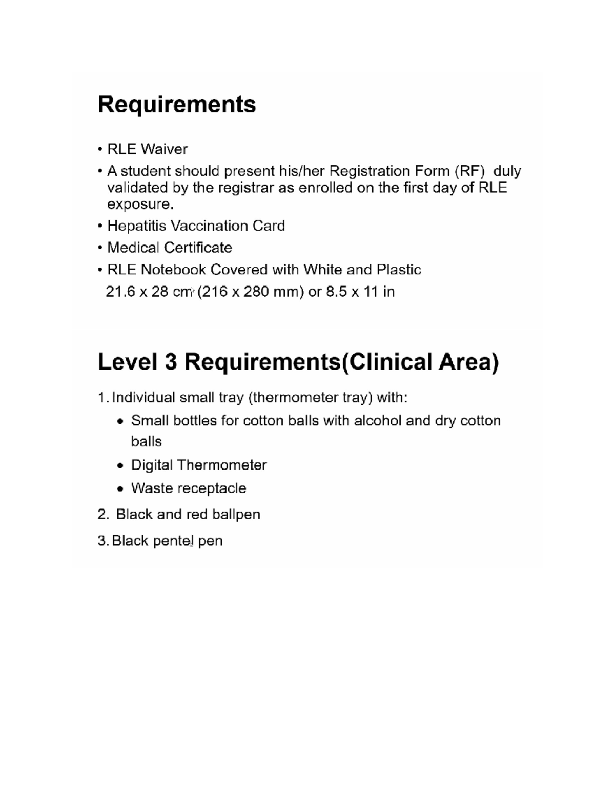 RLE Level 3 Requirements & Guidelines for Clinical Duty - Studocu