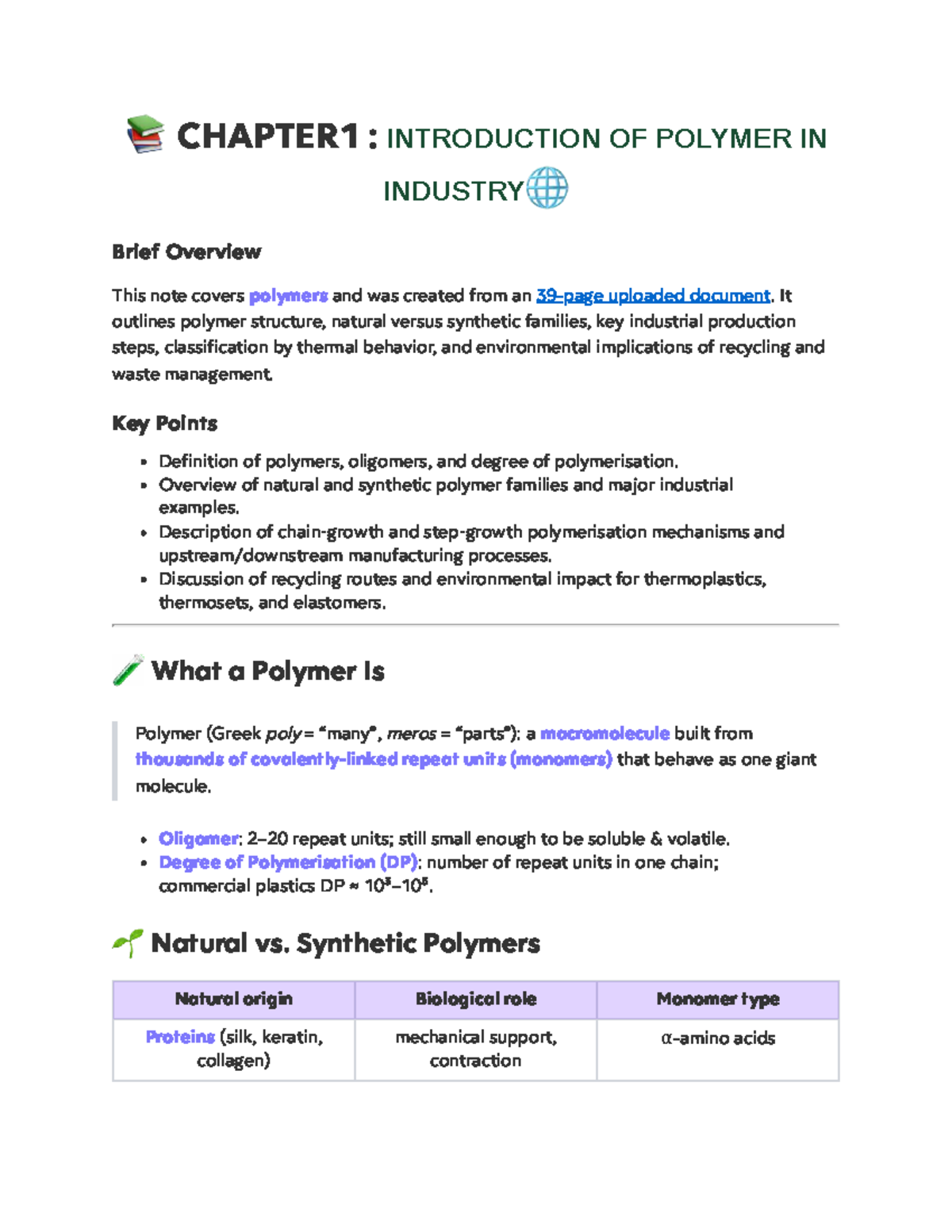 FSG555: Chapter 1 - Introduction to Polymers in Industry - Studocu