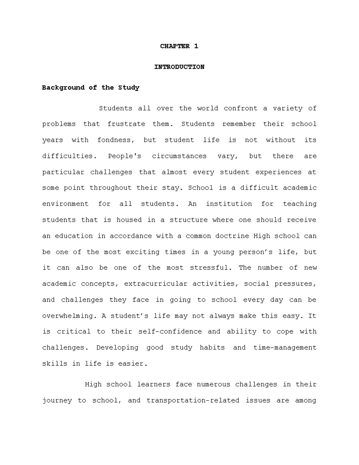 Problems Faced by High School Students in Transportation: A Research ...