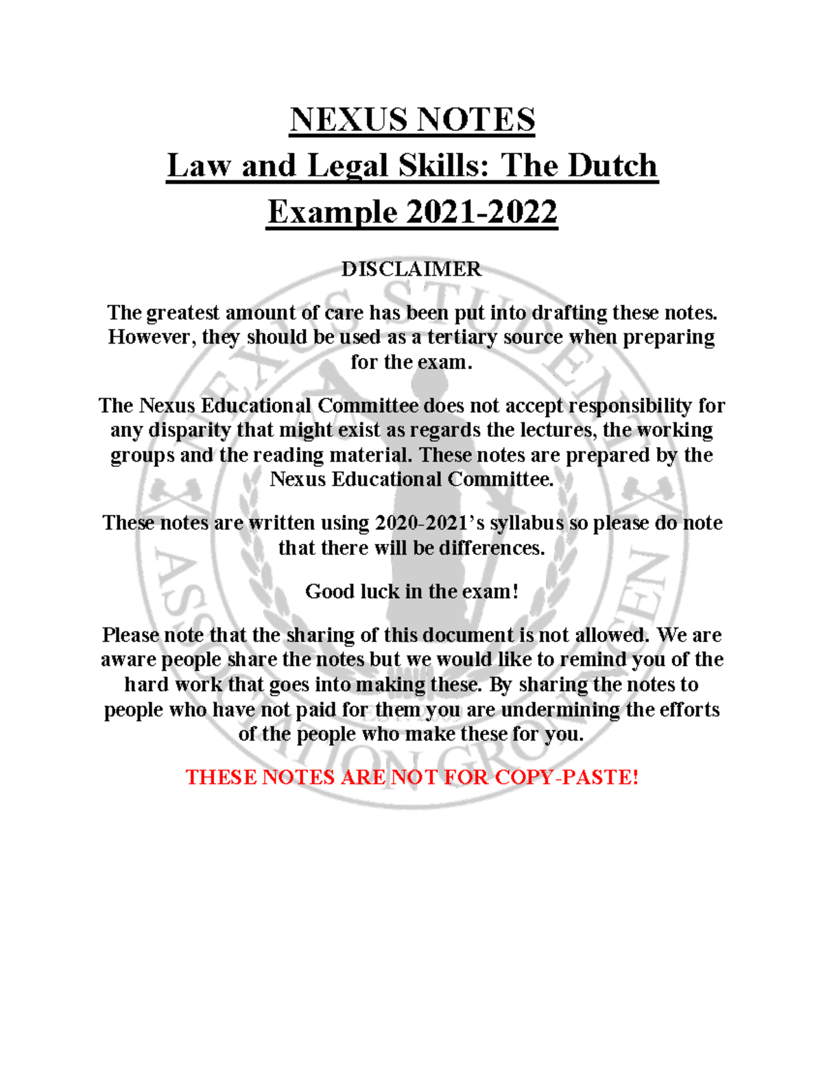 LLS 2021 Week 1 Notes: Overview of Dutch Law and Legal Skills - Studeersnel