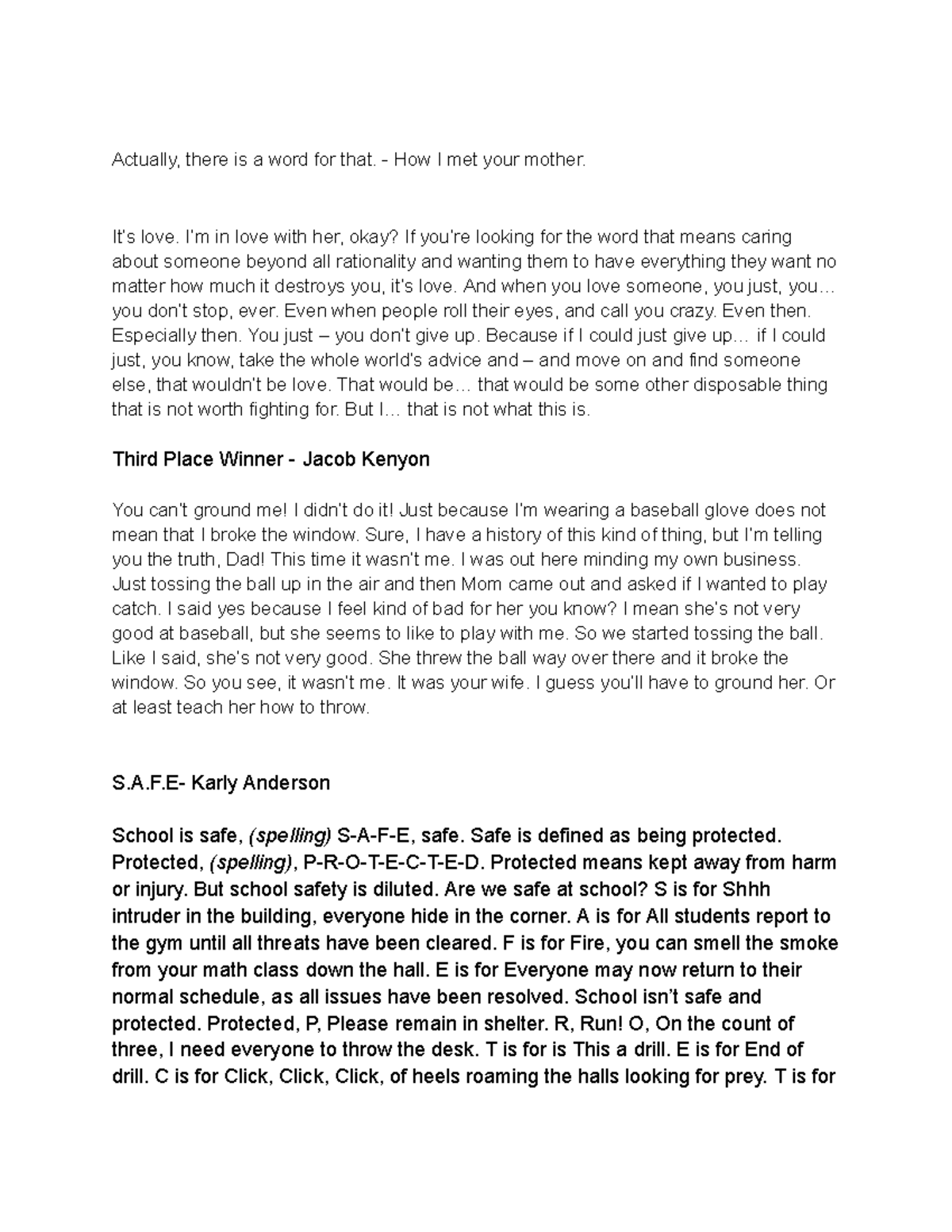 Possible Monologues - 4 Audition Pieces for Performance - Studocu