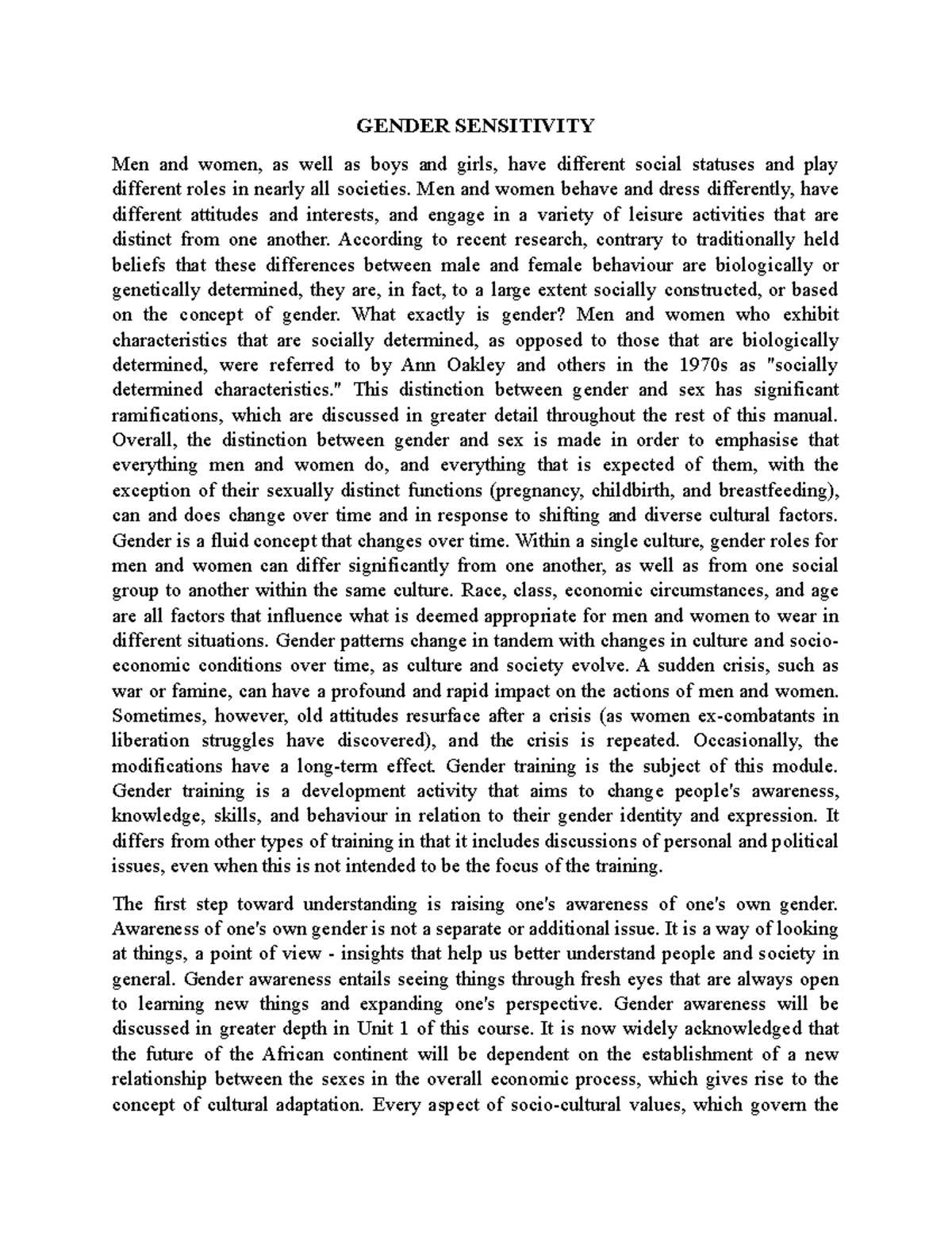 Gender Sensitivity - Lecture Notes 5: Understanding Social Constructs ...