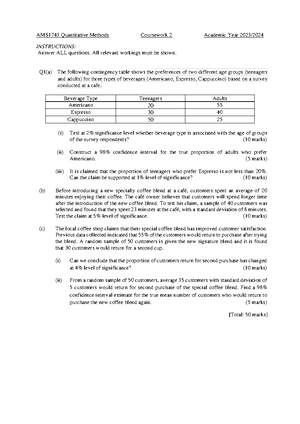 Chp 4 and 5 Assignment A - exercise - BAMS17 43 QUANTITATIVE METHODS ...