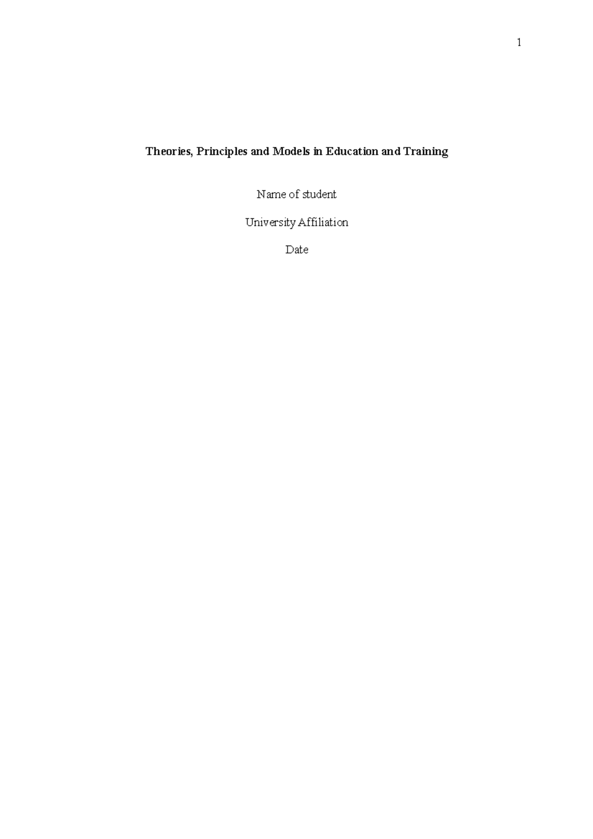 EDU 101 - Theories and Models of Learning for Effective Training - Studocu