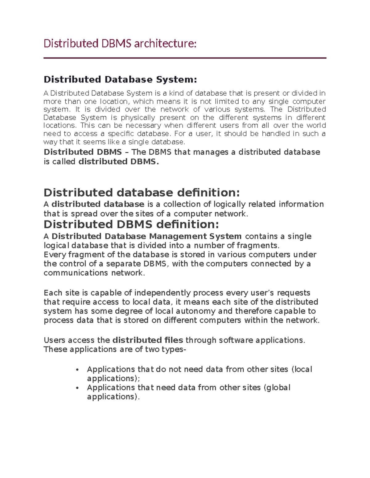 DDS distributed DBMS architecture - Distributed DBMS architecture ...