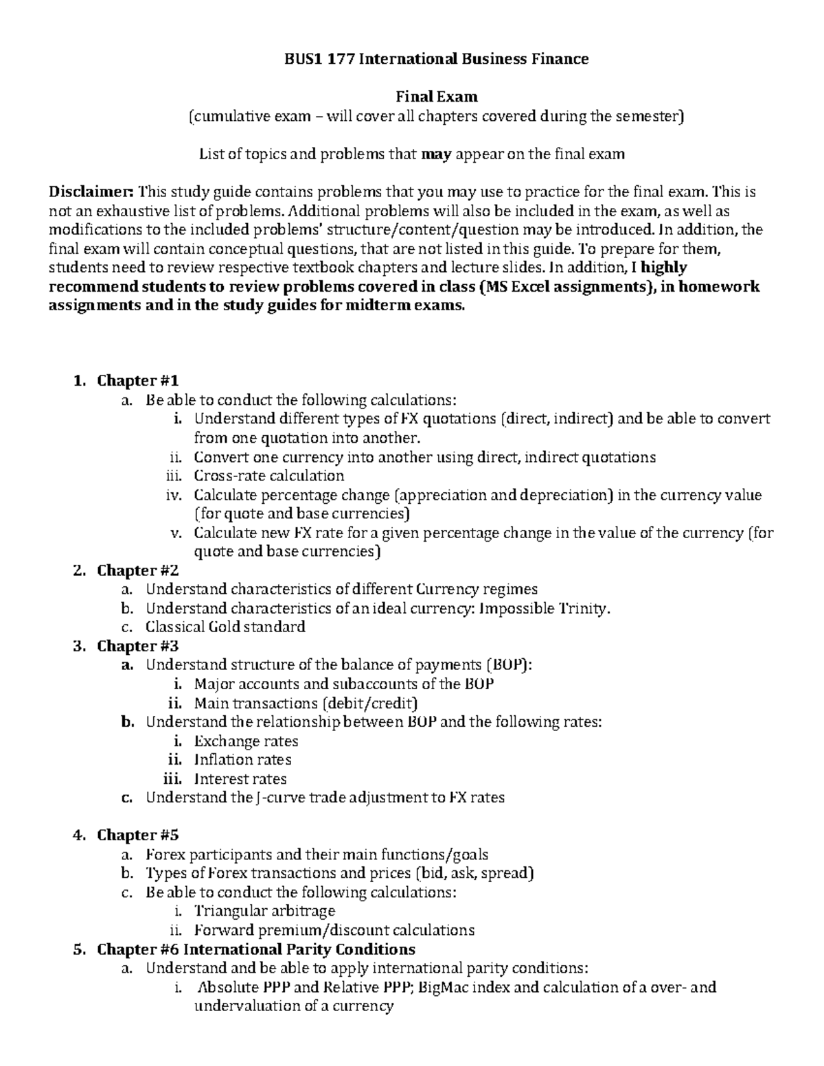 BUS1 177 International Business Finance Final Exam Study Guide - Studocu