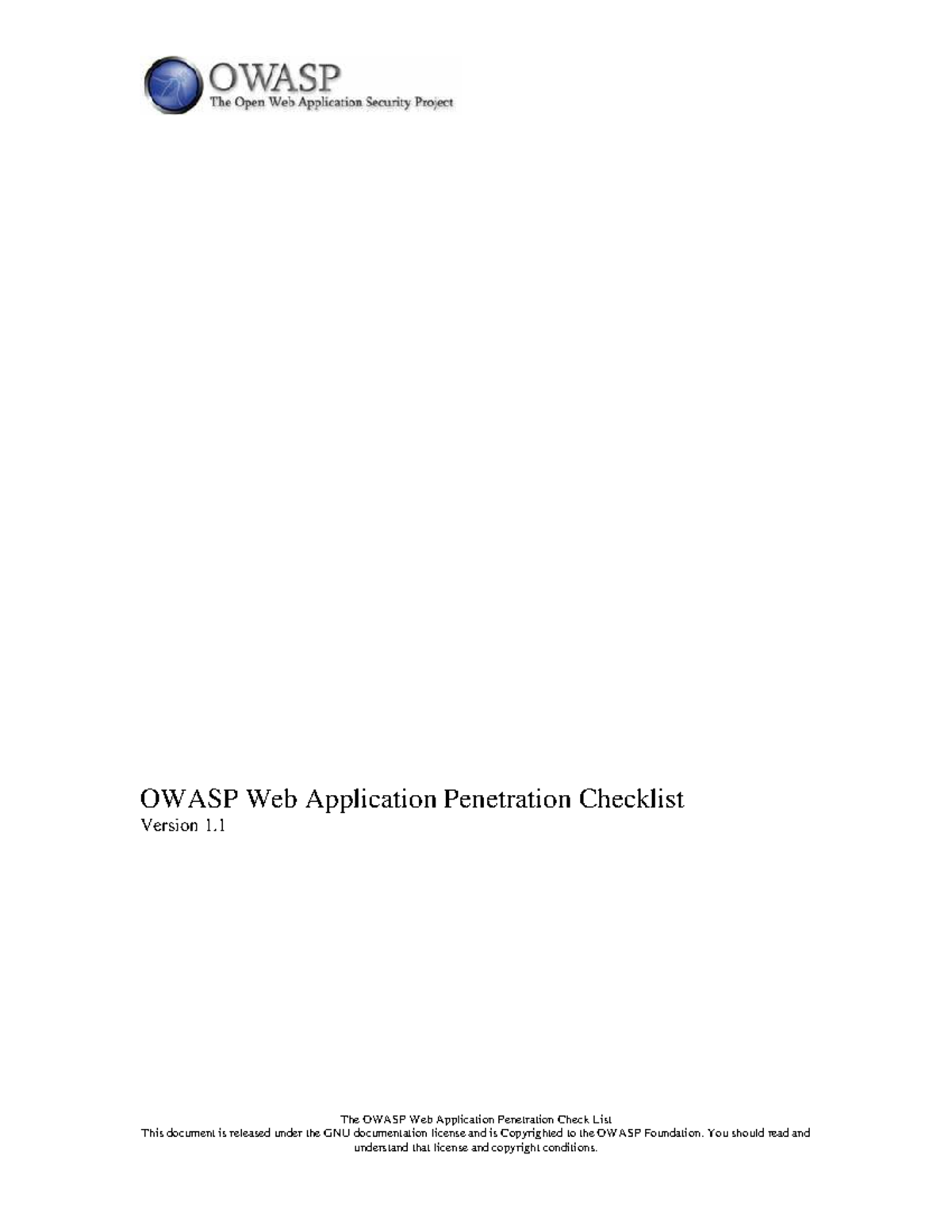 OWASP Web App Penetration Testing Checklist v1.1 - Comprehensive Guide ...