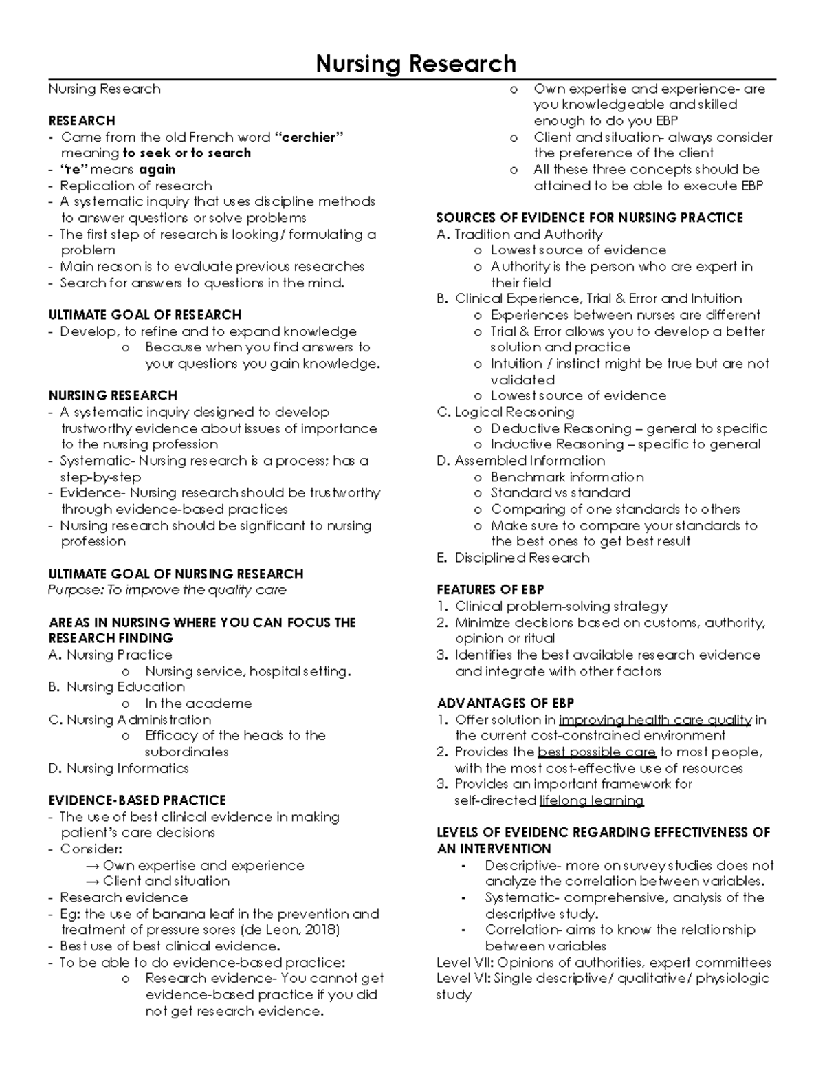 Nursing Research Prelims: Understanding Evidence-Based Practice - Studocu