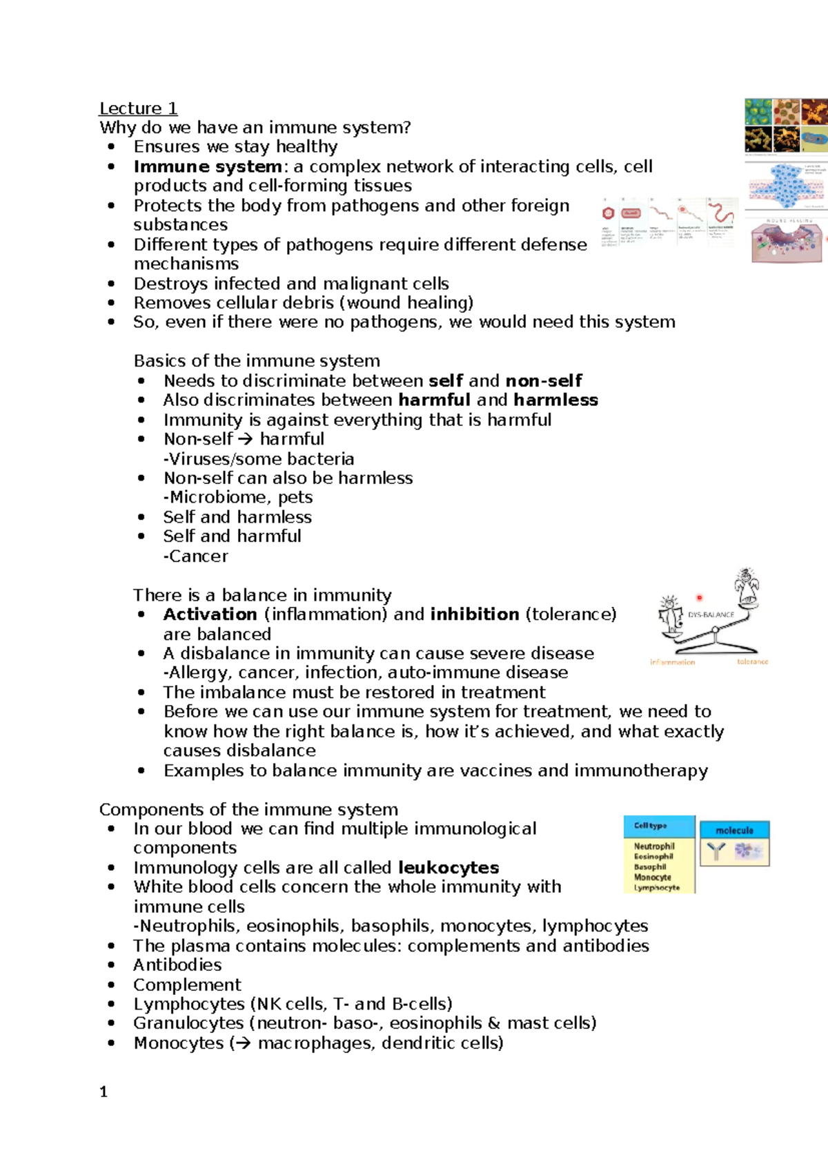 Immunology Overview: Lecture 1 Summary - Basics & Immune System ...