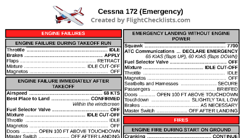 Skyway C172 Emergency Checklist: Engine Failures & Procedures - Studocu
