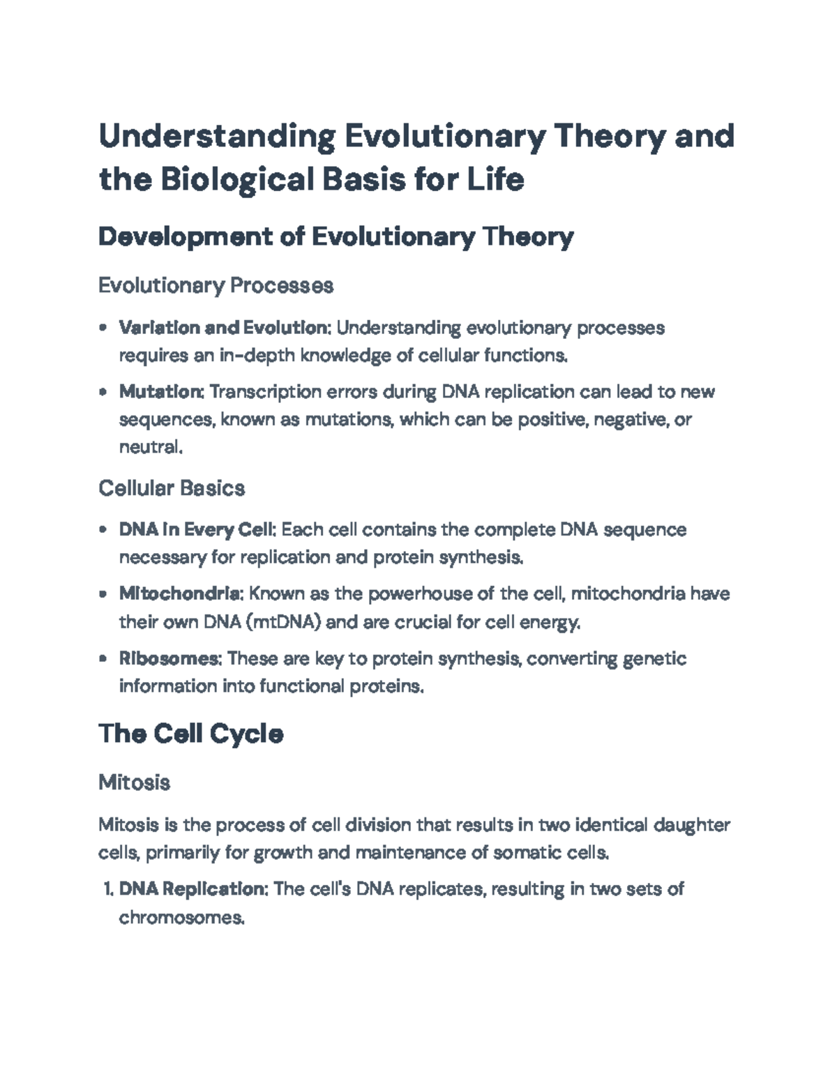 Understanding Evolutionary Theory and Cellular Mechanics in Biology ...