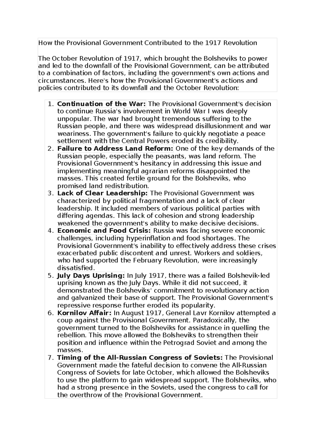 How the Provisional Gov. Led to the 1917 Rev. & Its Downfall - Studocu