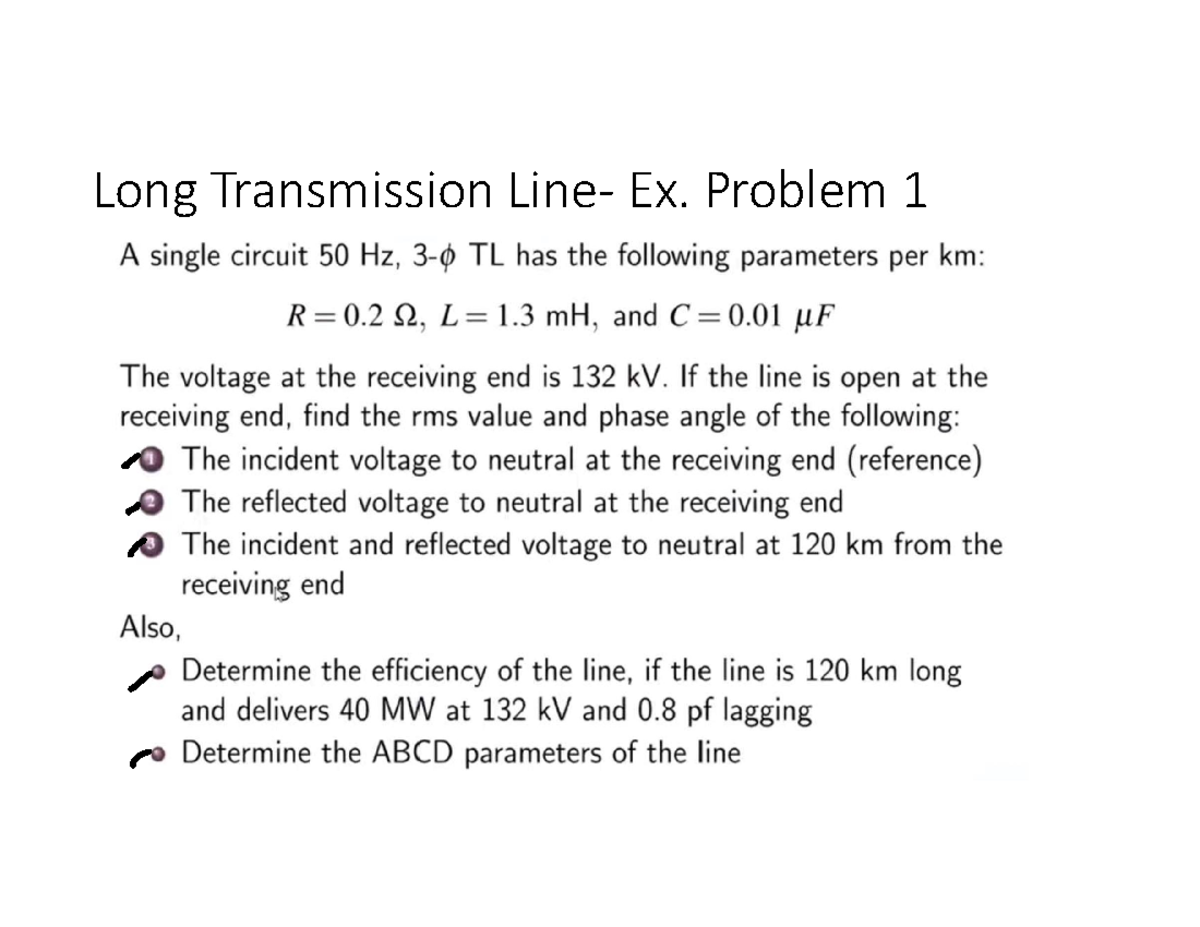 Solution to Long Transmission Line Problem 1 (TL 50 Hz) - Studocu