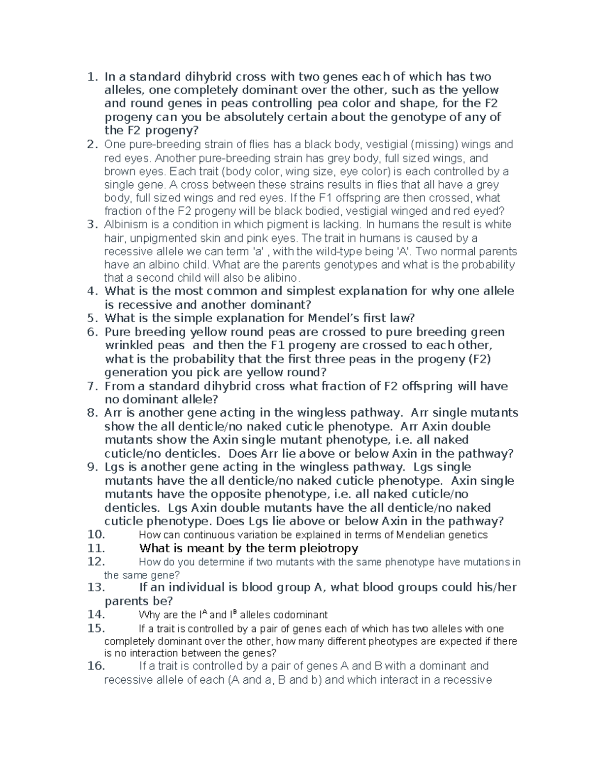Mendelian Genetics Exam Prep: Key Questions & Concepts - Studocu