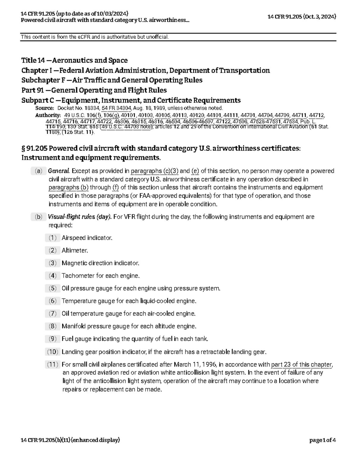Chapter I: Federal Aviation Administration - Part 91 Regulations on ...