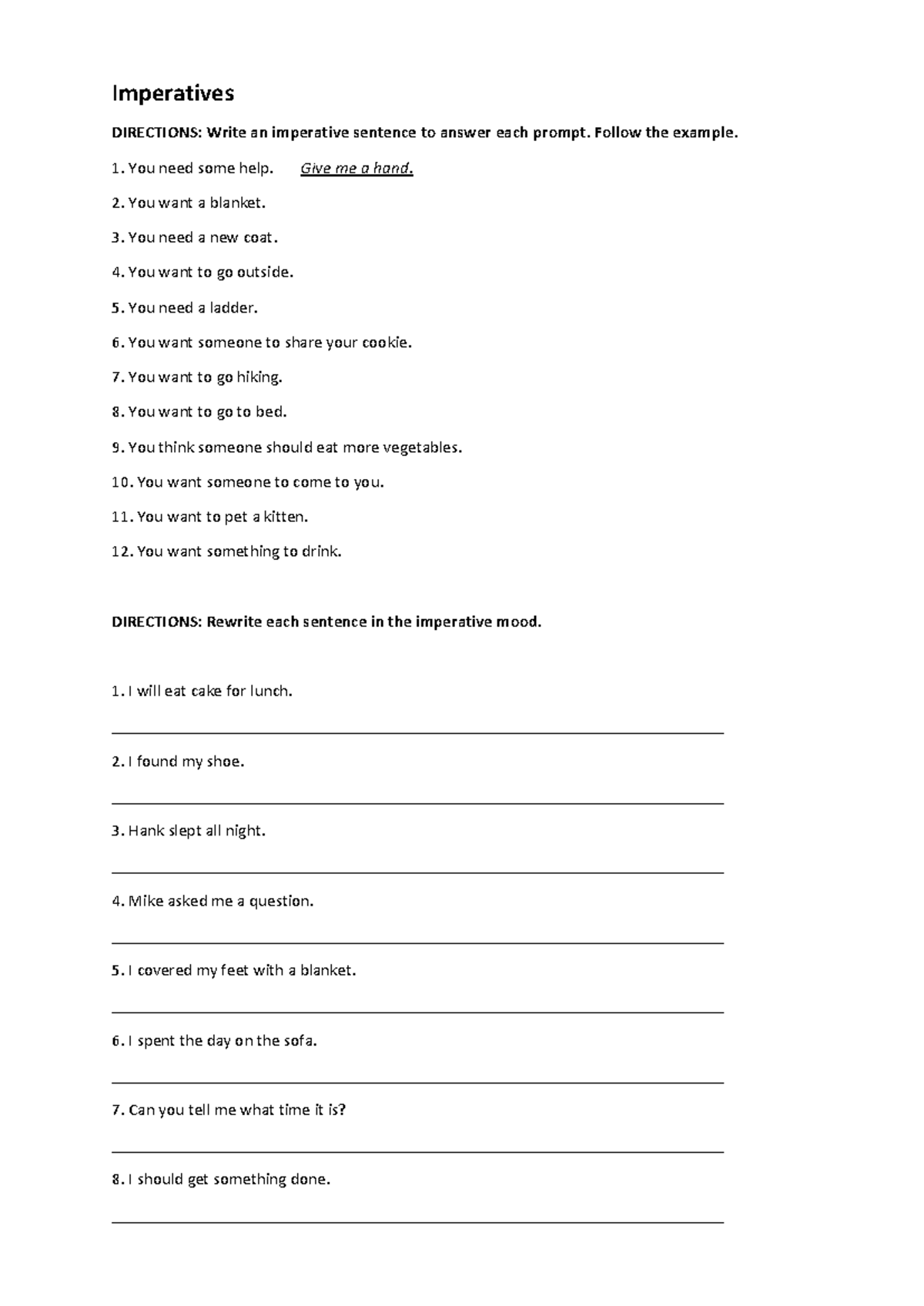 ENG101 Imperatives Practice Exercise: Sentence Transformations - Studocu