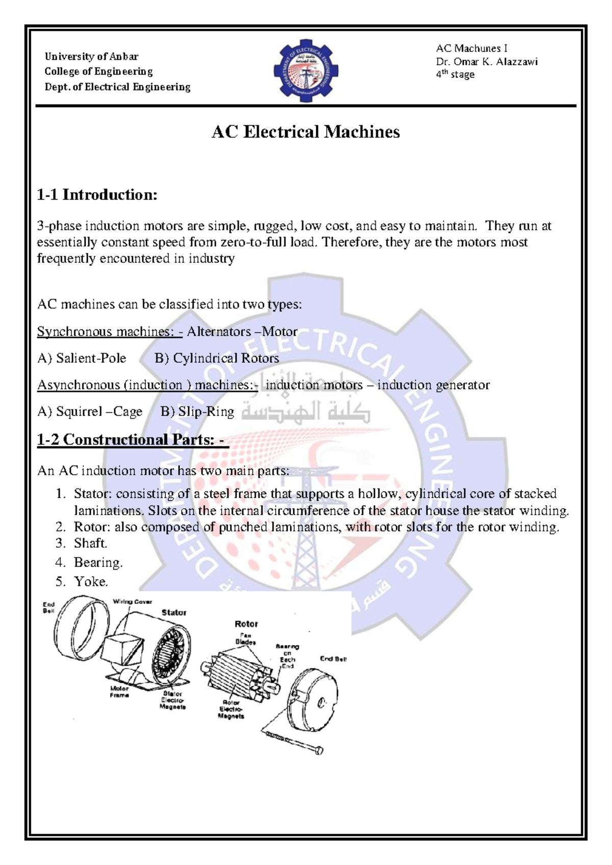 AC Machines I: Introduction to Induction Motors and Their Components ...