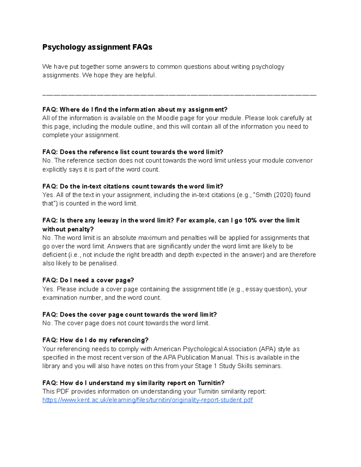 Psychology Assignment FAQs and Submission Guidelines (PSY 101) - Studocu
