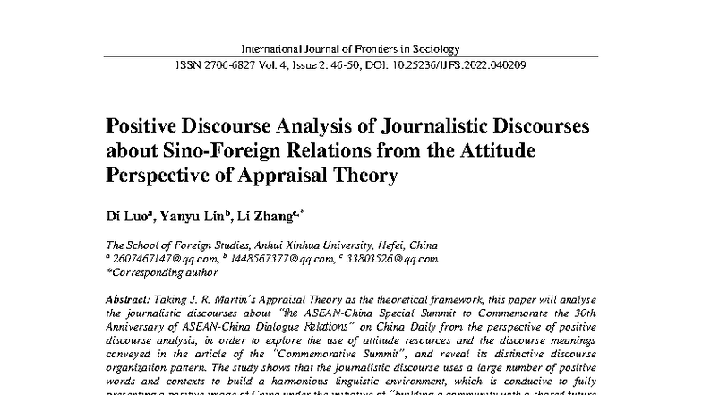 Positive Discourse Analysis of Journalistic Texts on China-ASEAN ...