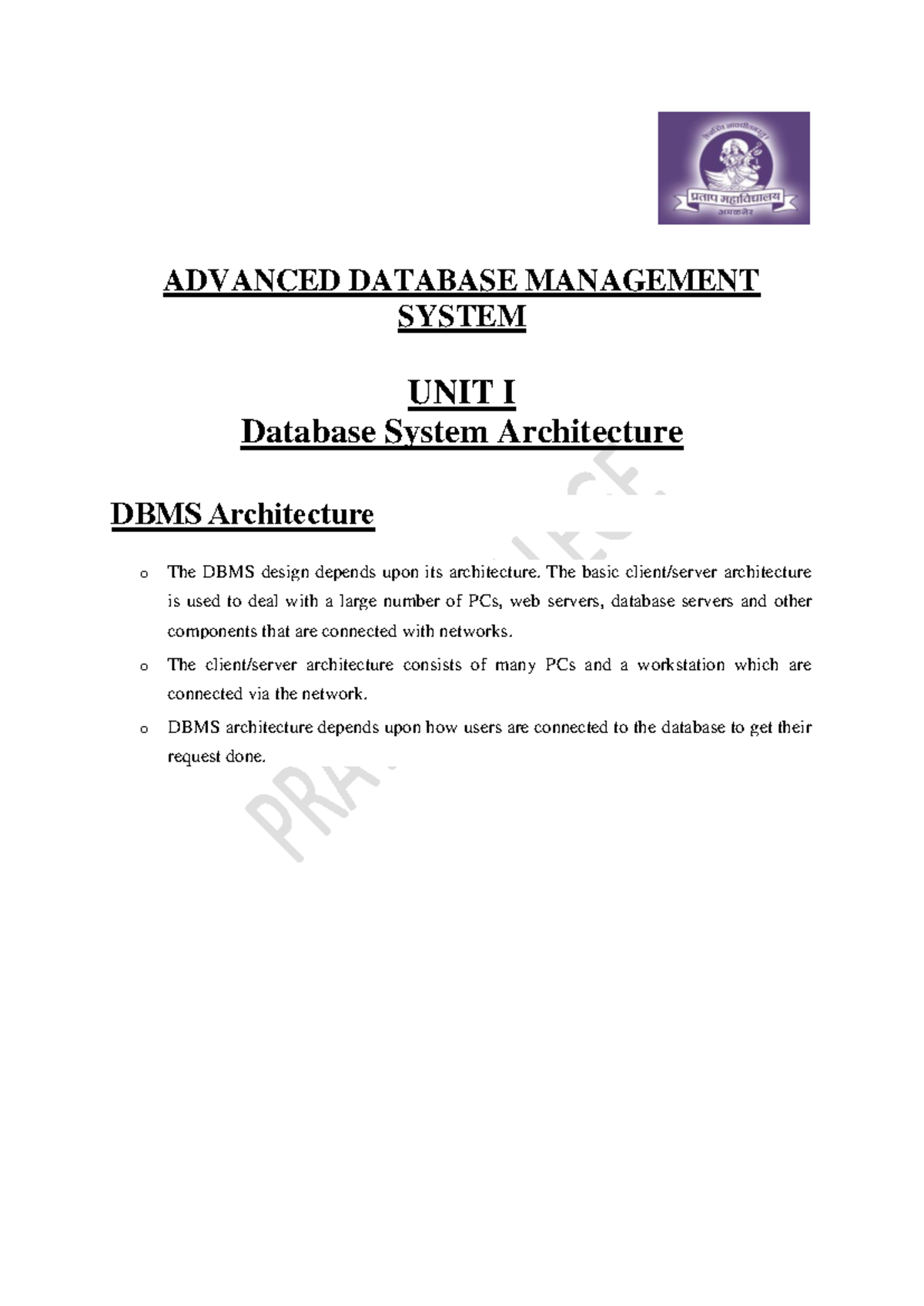 Advanced Database Management System - ADVANCED DATABASE MANAGEMENT ...
