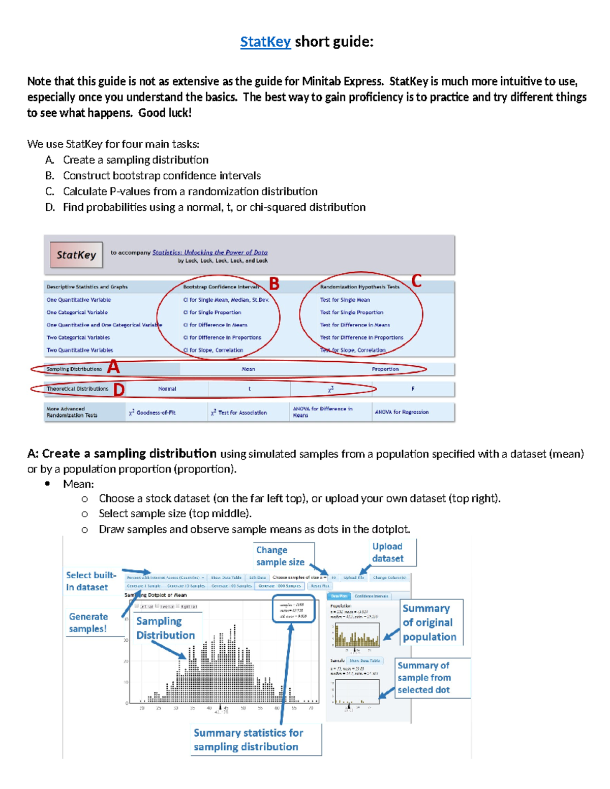 StatKey Short Guide: Creating Distributions & Confidence Intervals ...