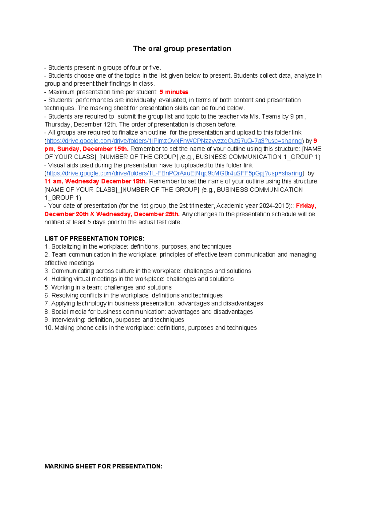 Guideline to Oral Presentation: Group Project Instructions - Studocu