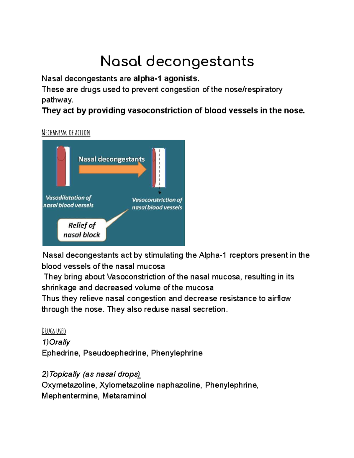 Nasal Decongestants: Mechanism & Drug Overview - Studocu
