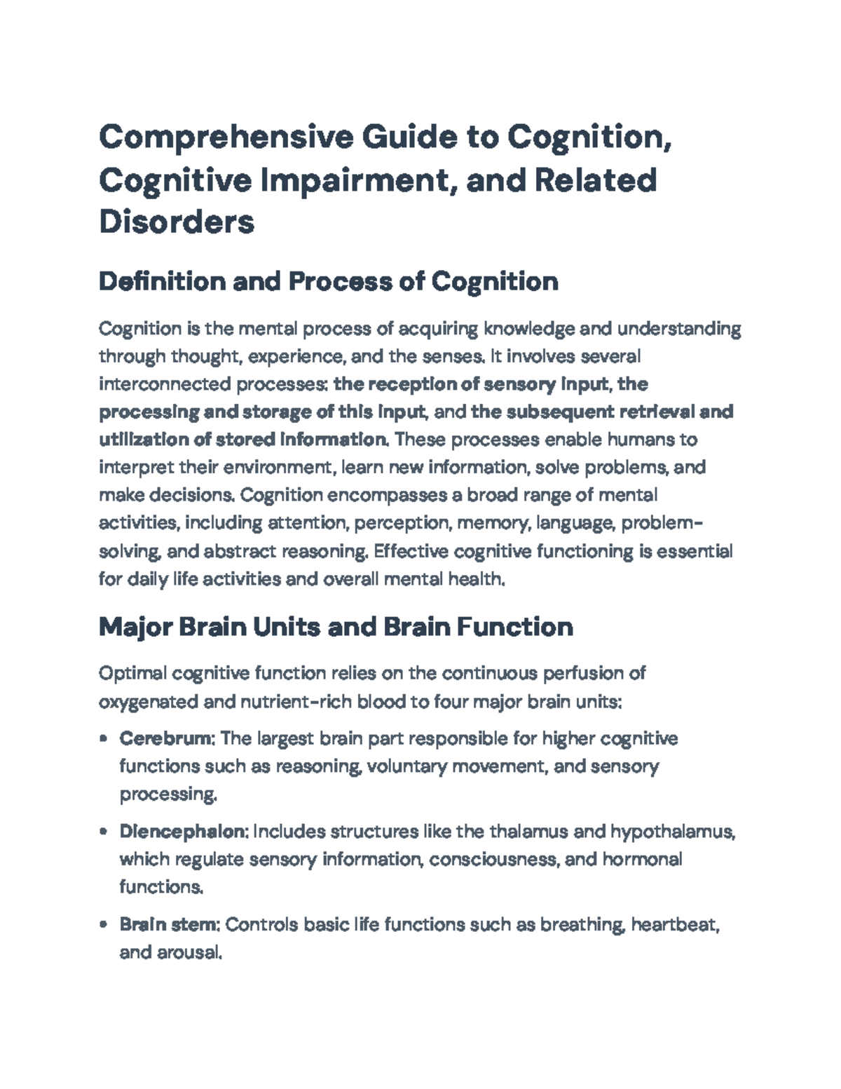 Cognitive Disorders Overview: Cognition, Impairment & Interventions ...