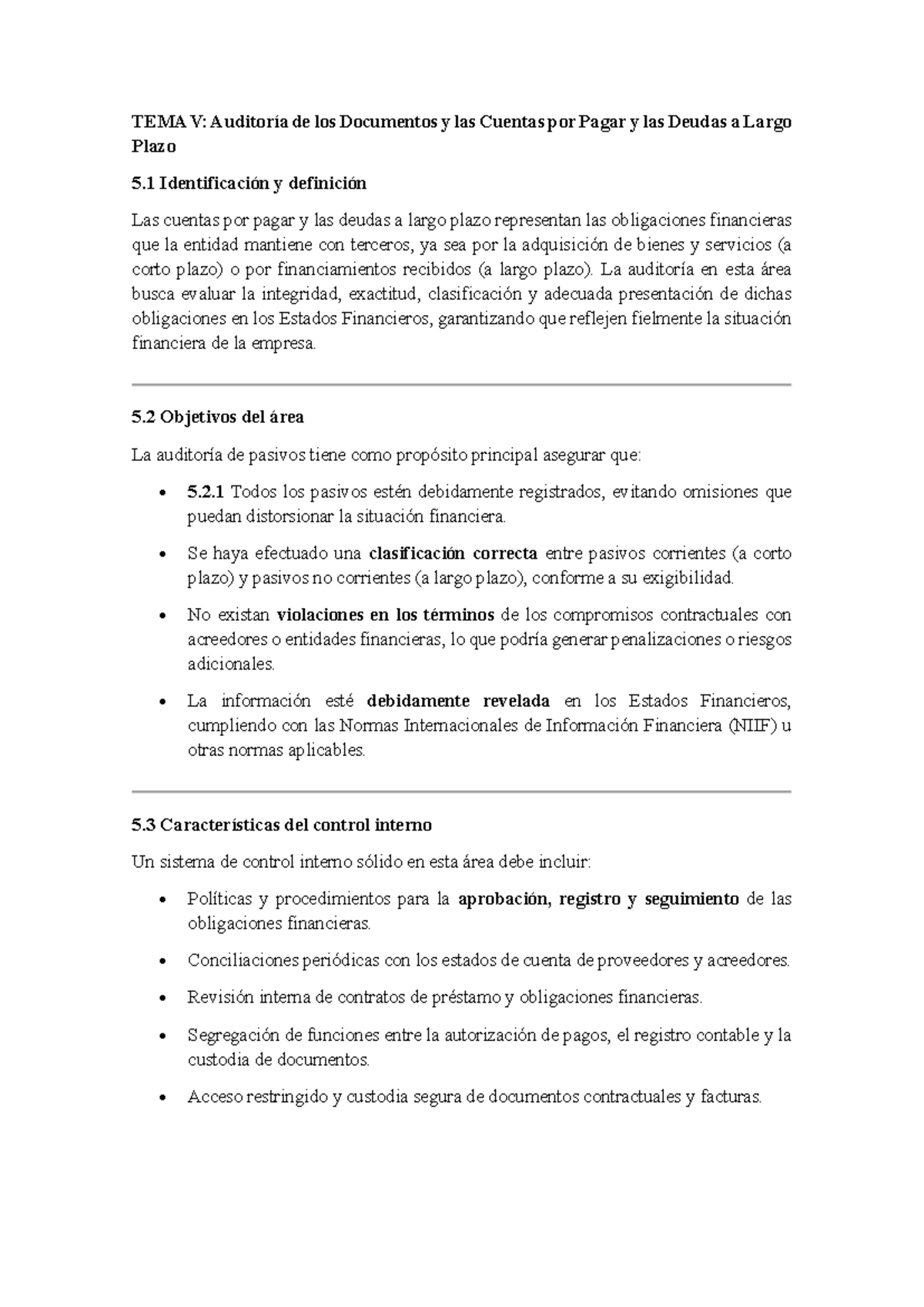 Tema V: Auditoría de Documentos y Cuentas por Pagar - Auditoría II ...