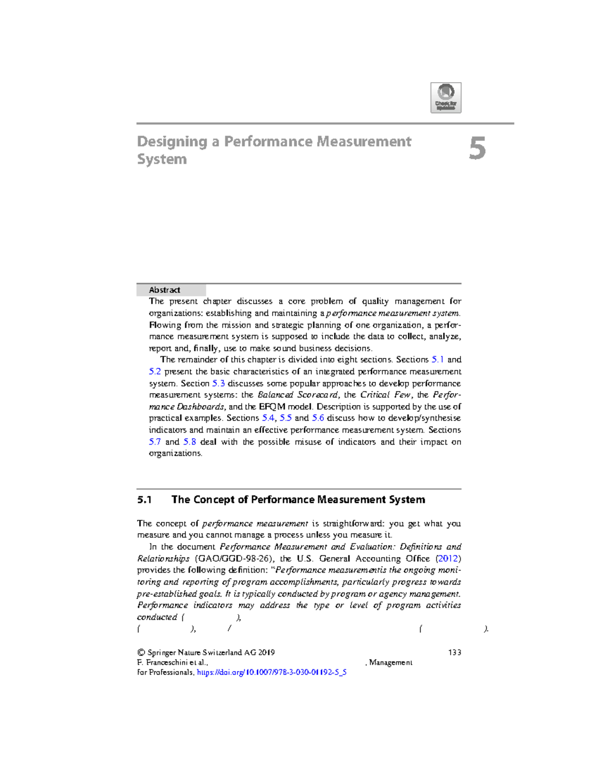 Chapter 5: Designing a Performance Measurement System (Course Code ...
