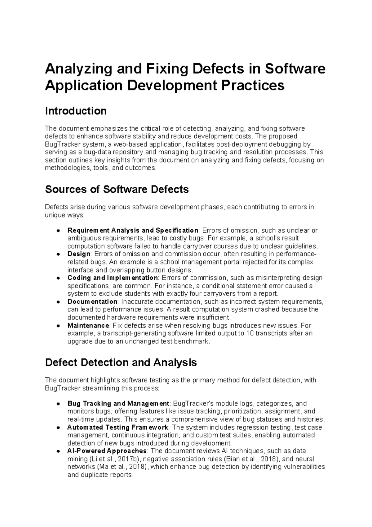 Analyzing and Fixing Software Defects: Insights on BugTracker System ...