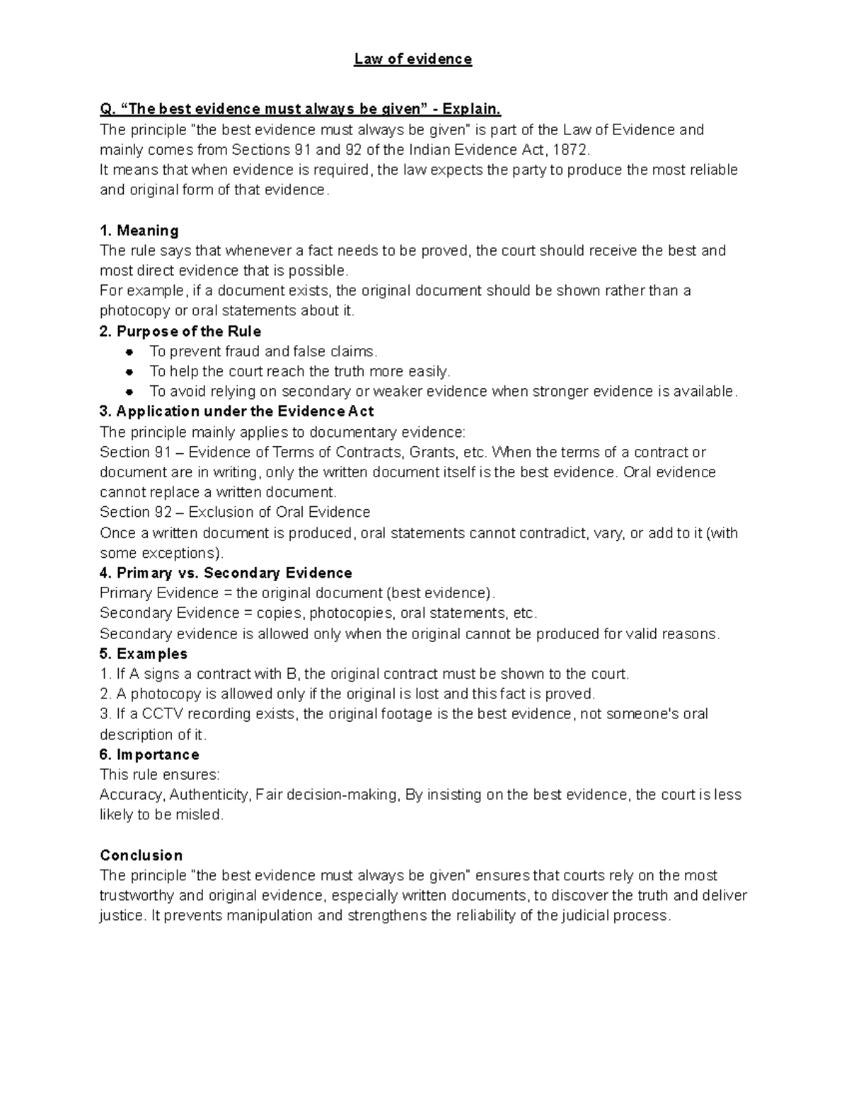 Law of Evidence: Key Principles and Expert Opinions Explained - Studocu