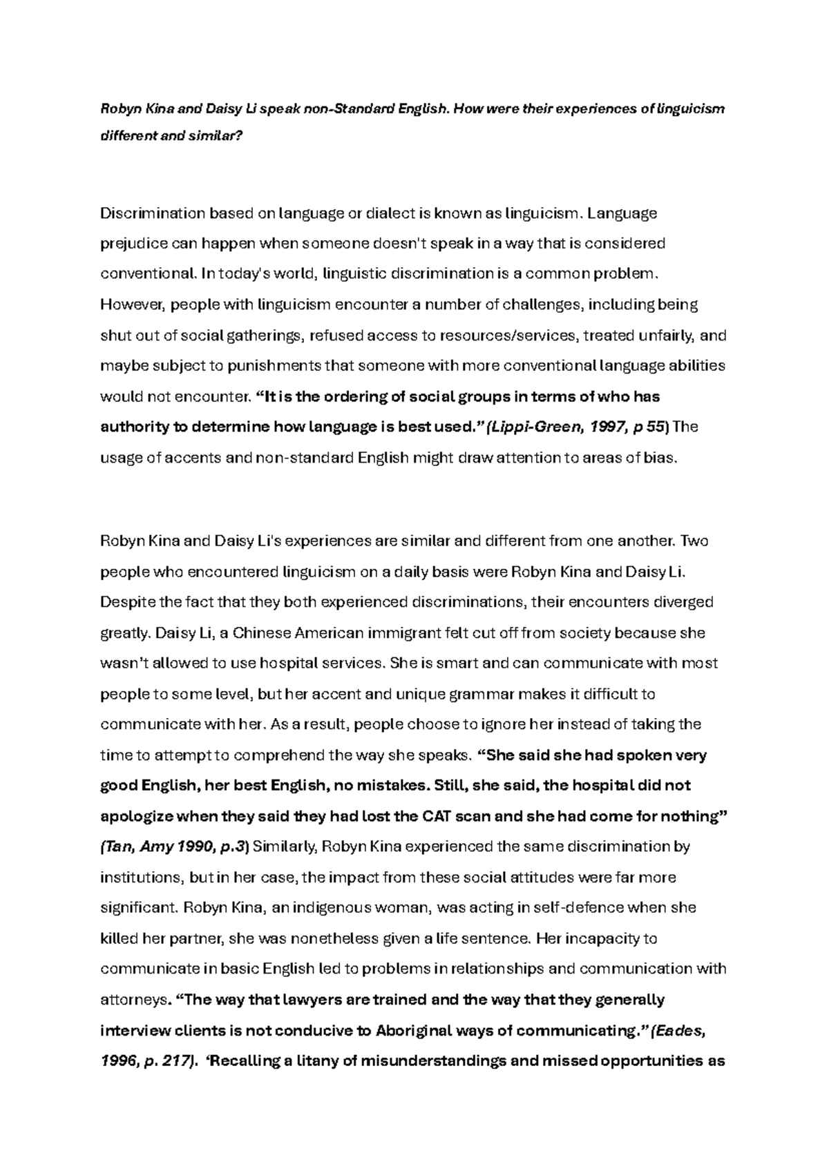 WT2 - Linguicism Experiences of Robyn Kina & Daisy Li: A Comparative ...
