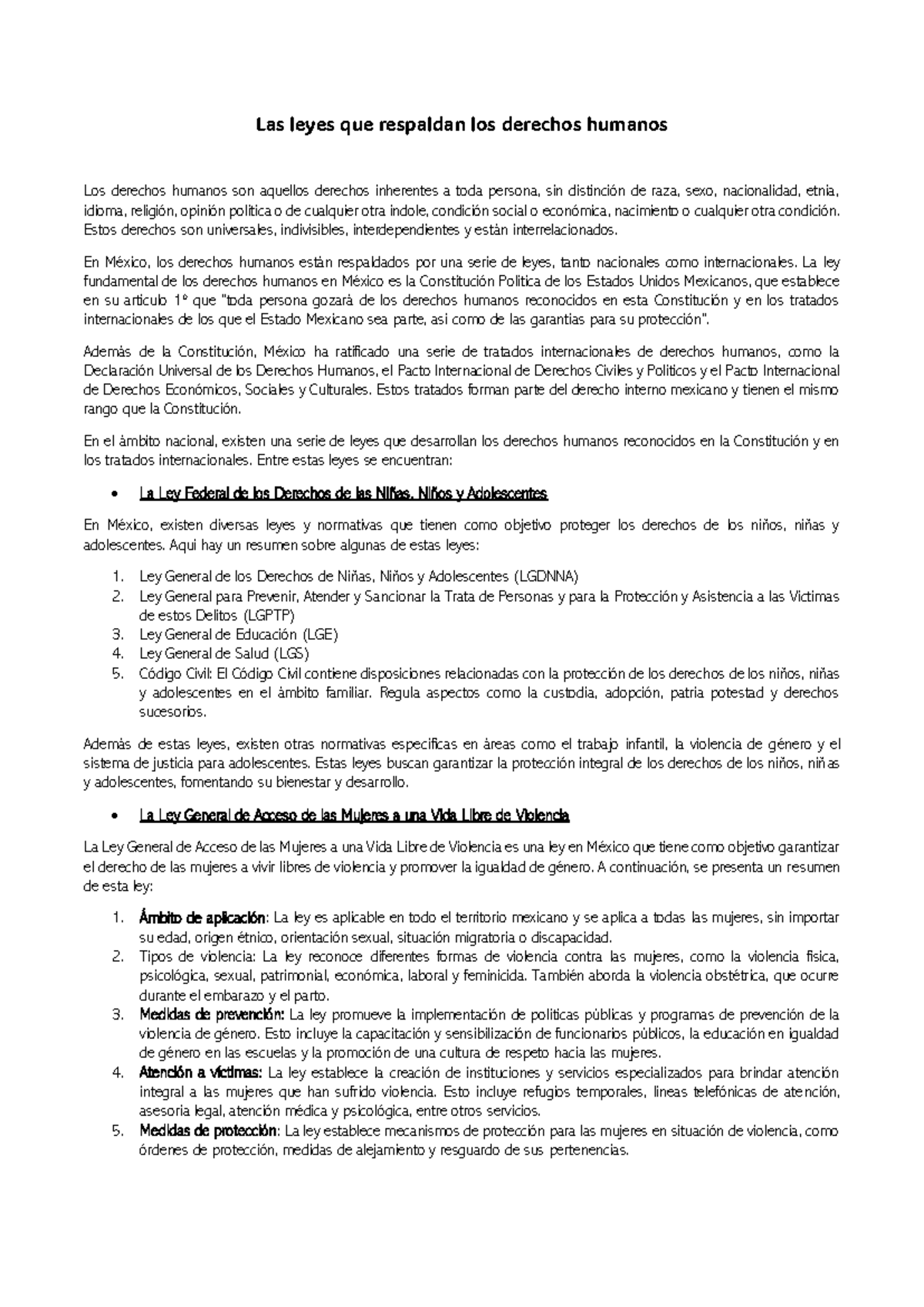 Leyes y Tratados que Respaldan los Derechos Humanos en México - Studocu