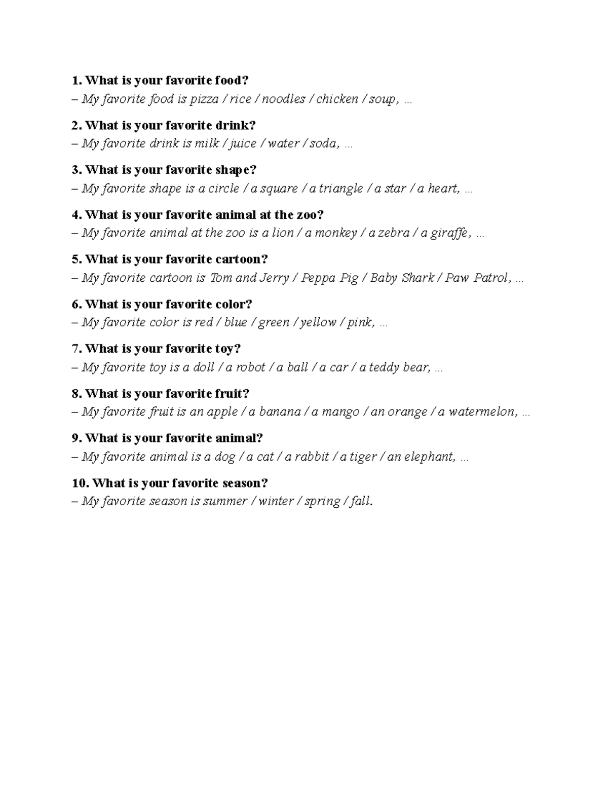 Speaking - Favorite Things and Preferences - Studocu