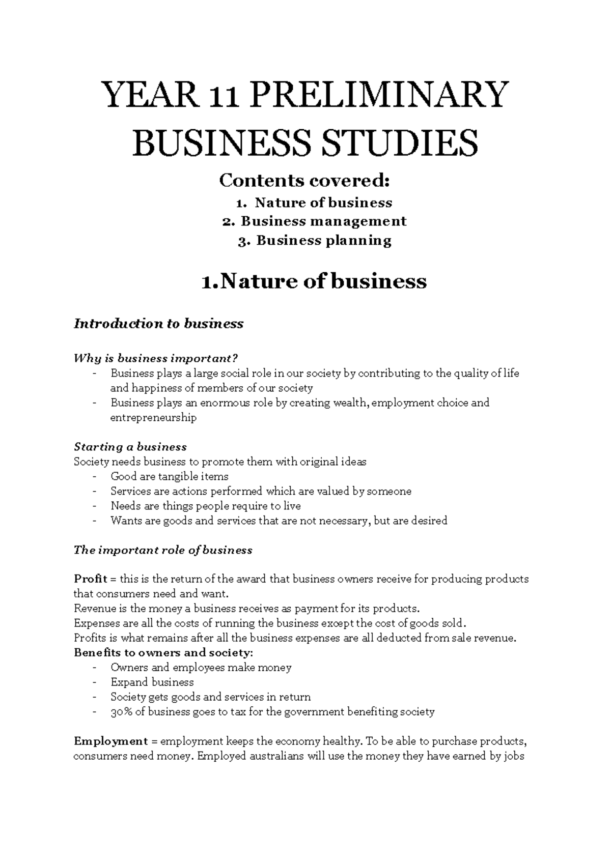 YEAR 11 BUSINESS STUDIES - PRELIMINARY EXAM NOTES - Studocu