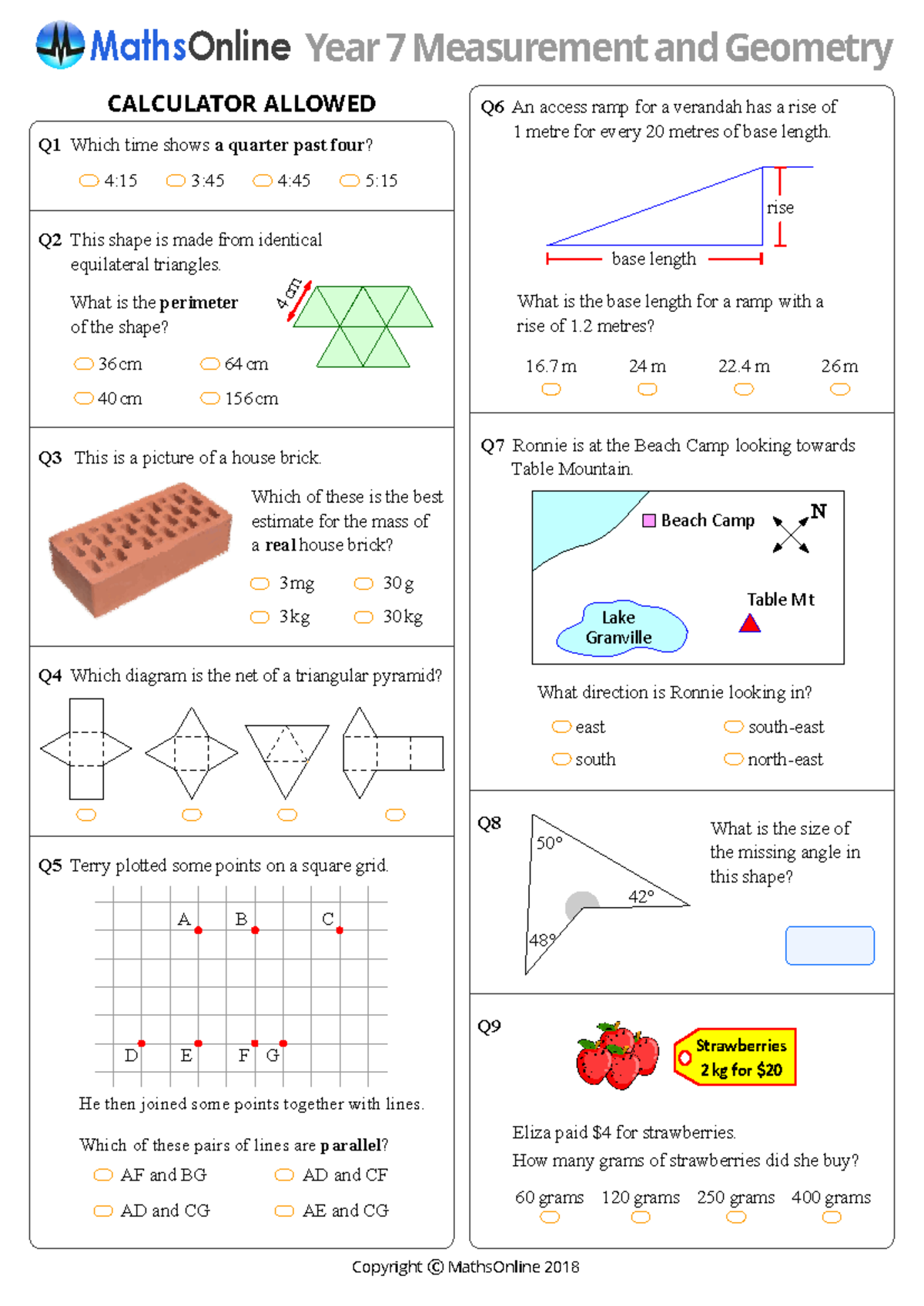 Year 7 Maths Measurement & Geometry Revision Questions (Calculator ...