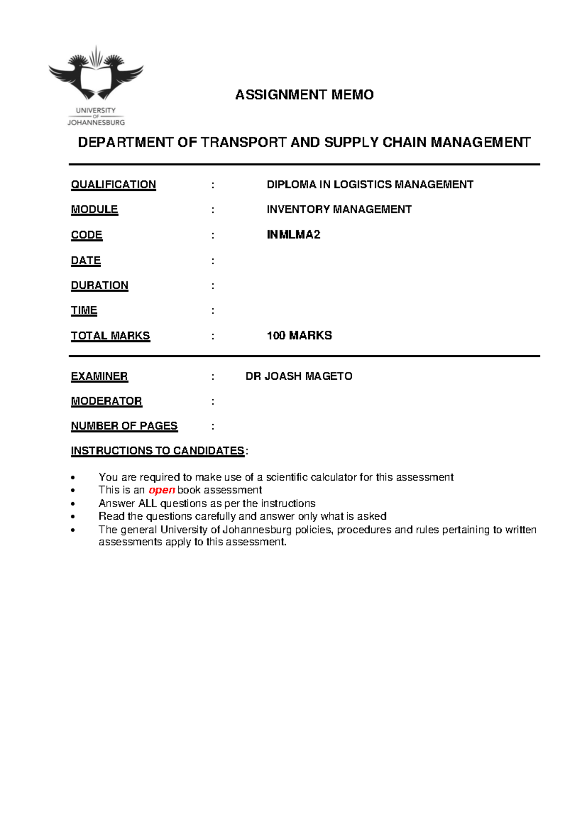 INMLMA2 - Inventory Management Assignment Memo - Studocu