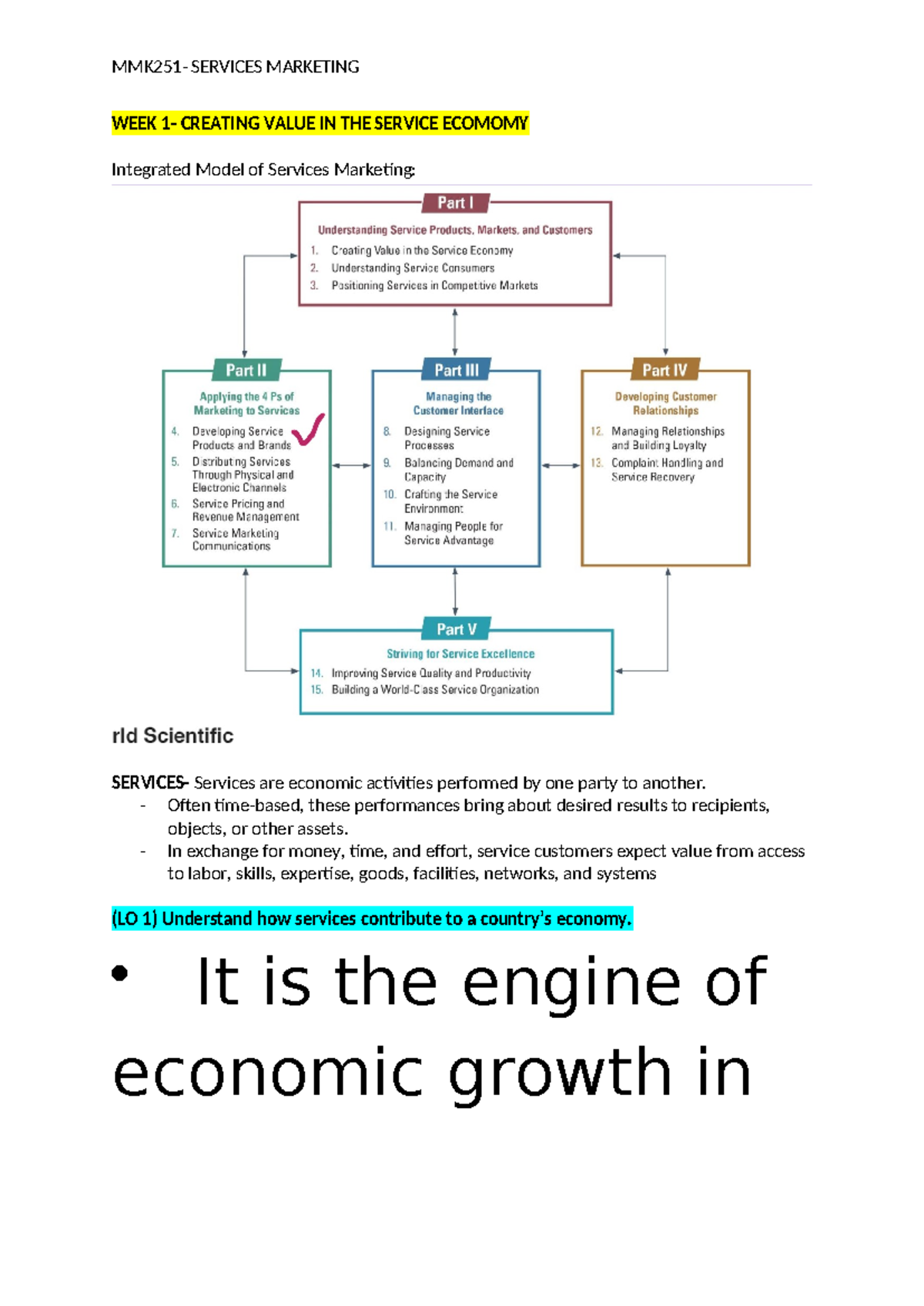 SERVICES MARKETING WEEK: Creating Value in the Service Economy - Studocu